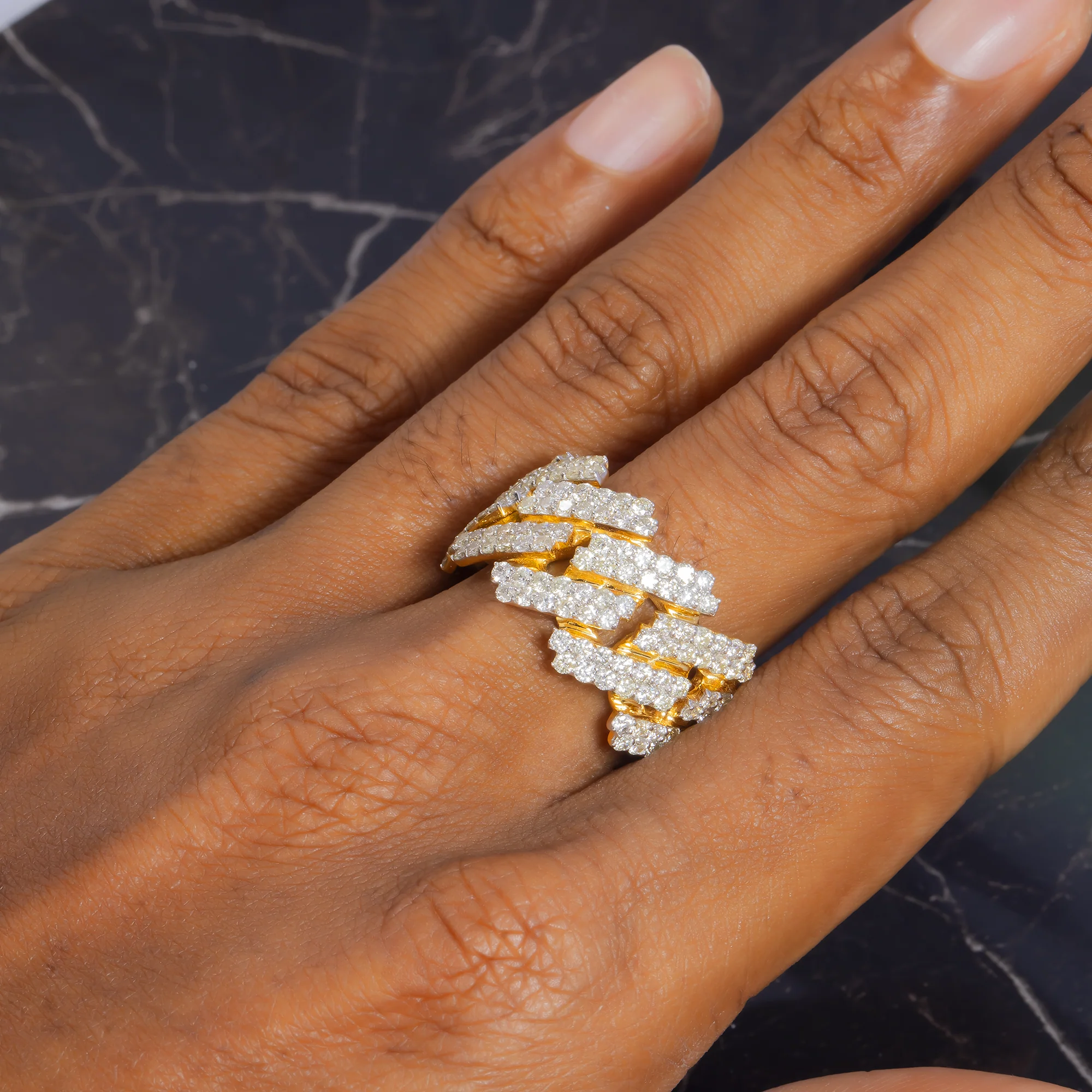 14K GOLD ROUND DIAMOND CUBAN LINK RING 2.75 CT - Image 3