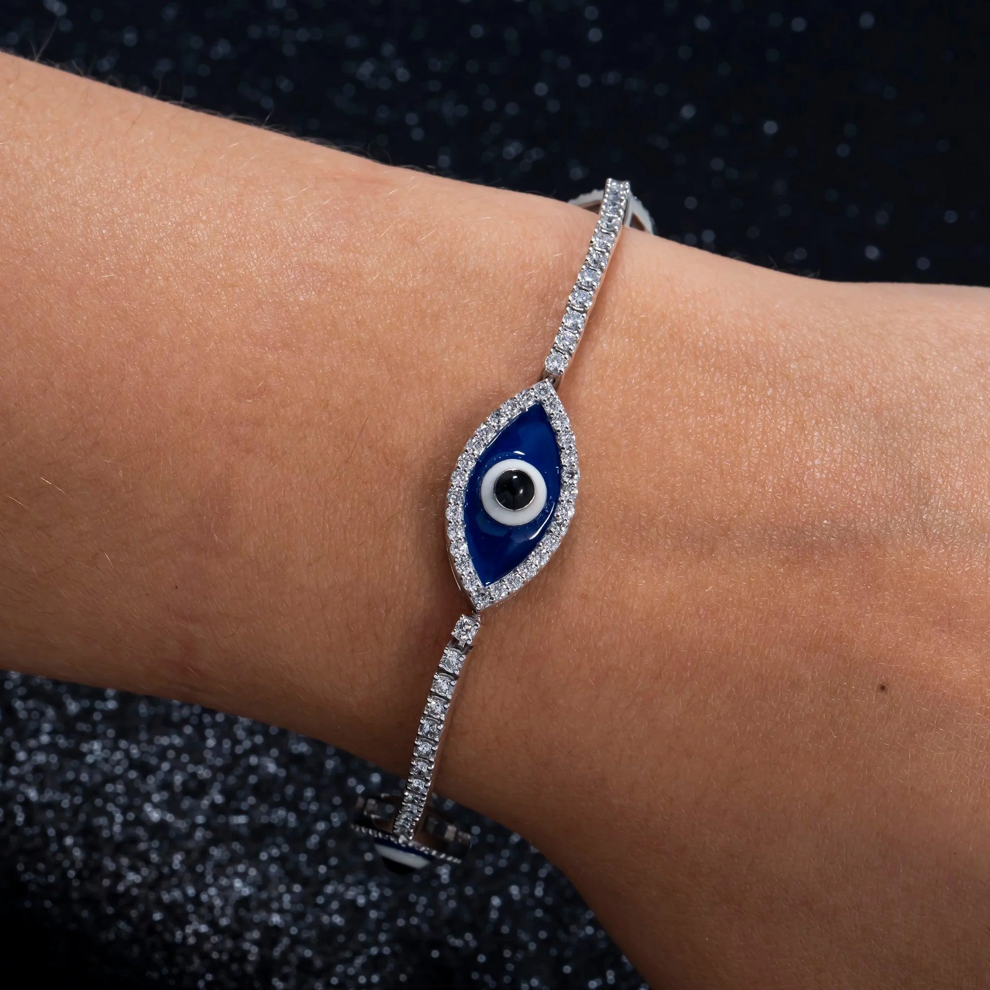 14K GOLD ROUND DIAMONDS EVIL EYE TENNIS BRACELET 2.50 CT - Image 2