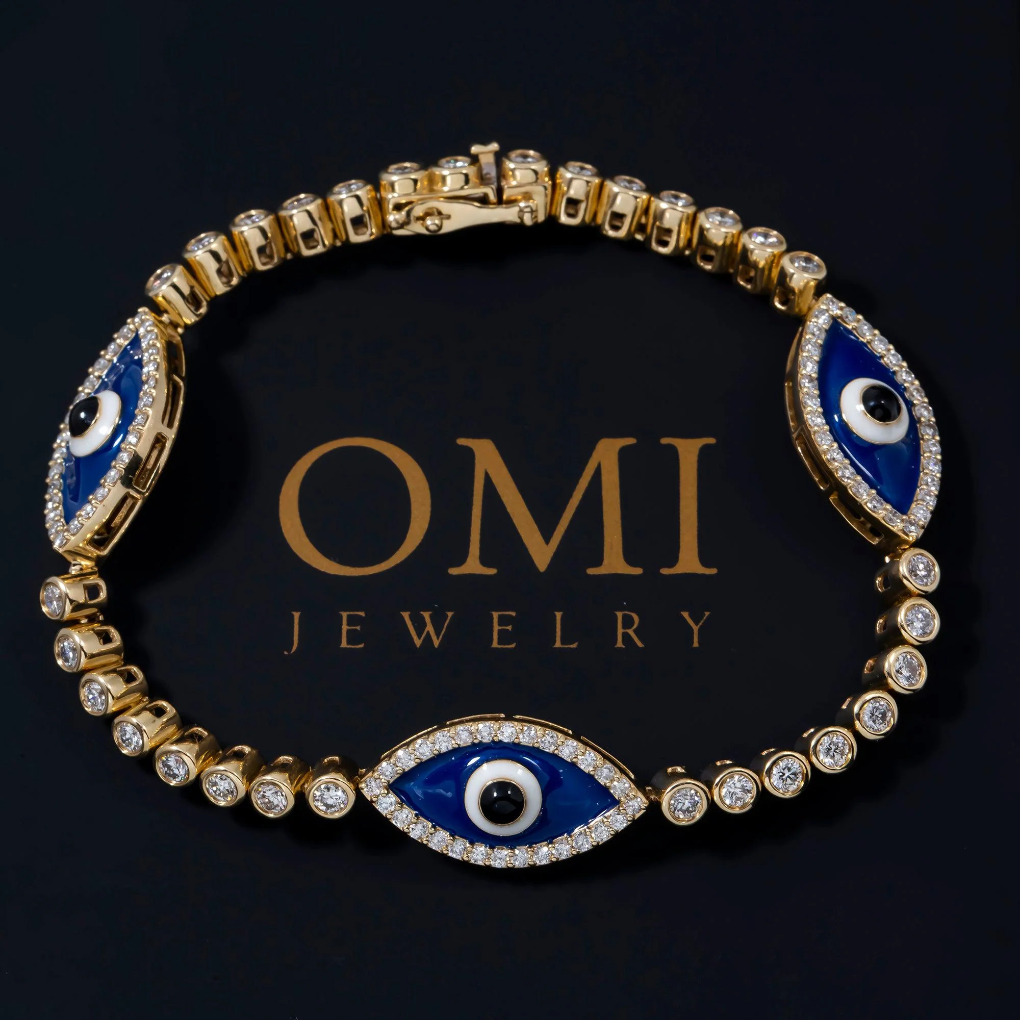 14K GOLD ROUND DIAMONDS EVIL EYE TENNIS BRACELET 2.75 CT - Image 3
