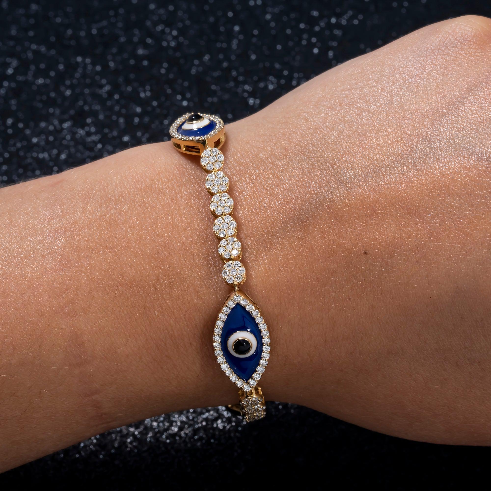14K GOLD ROUND DIAMONDS EVIL EYE TENNIS BRACELET 3.50 CT - Image 6