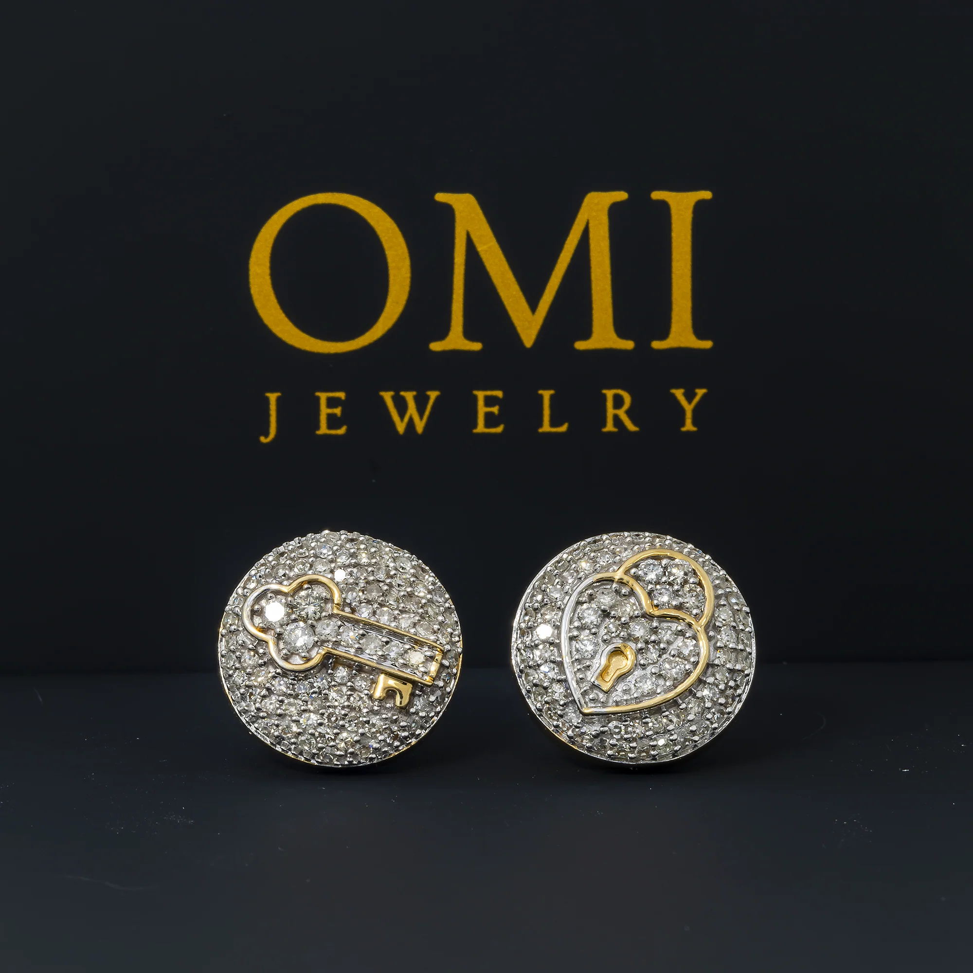 14K GOLD ROUND DIAMOND HEART LOCK AND KEY EARRINGS 0.85 CTW - Image 3