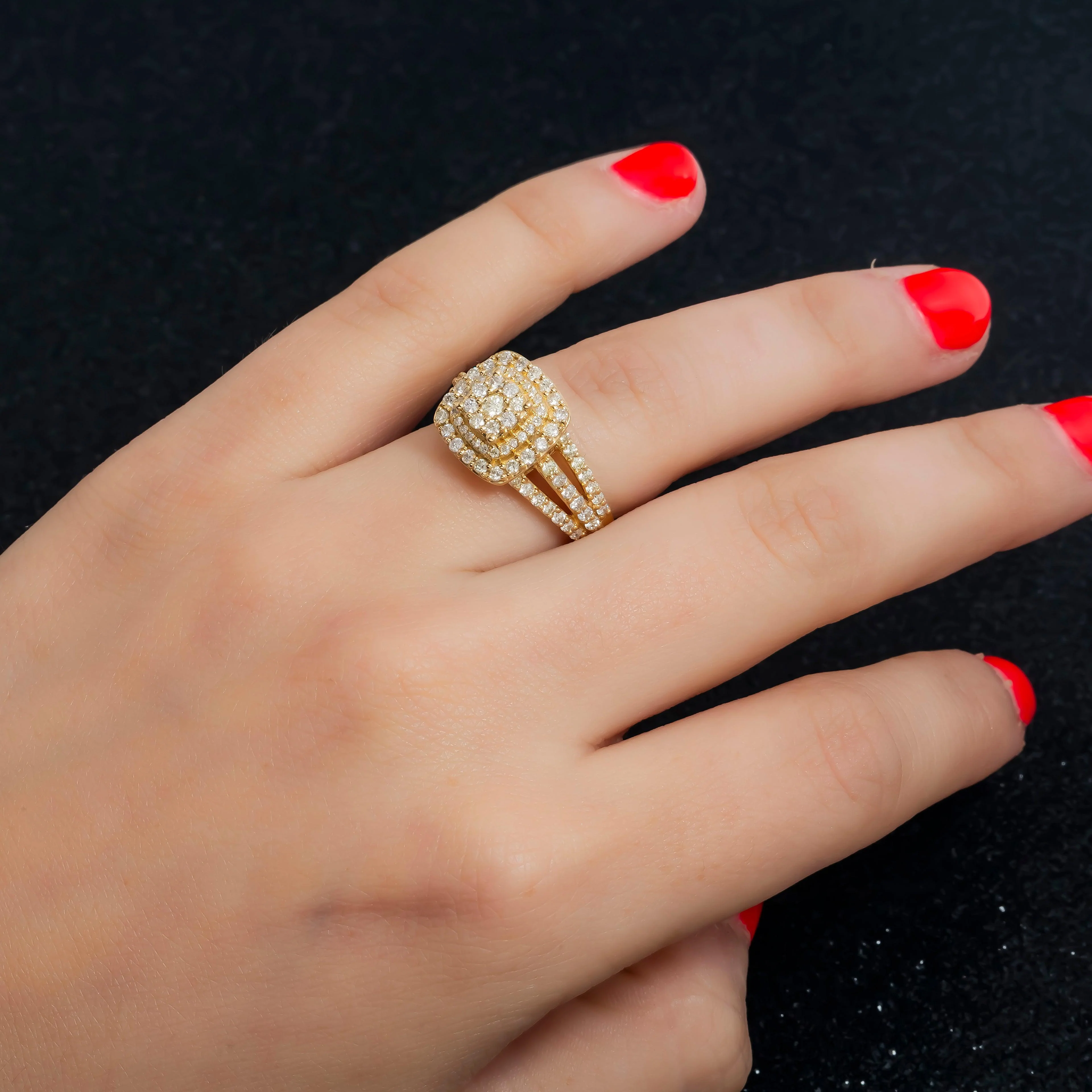 14K GOLD ROUND DIAMOND ROUNDED SQUARE RING 1.25 CT - Image 2