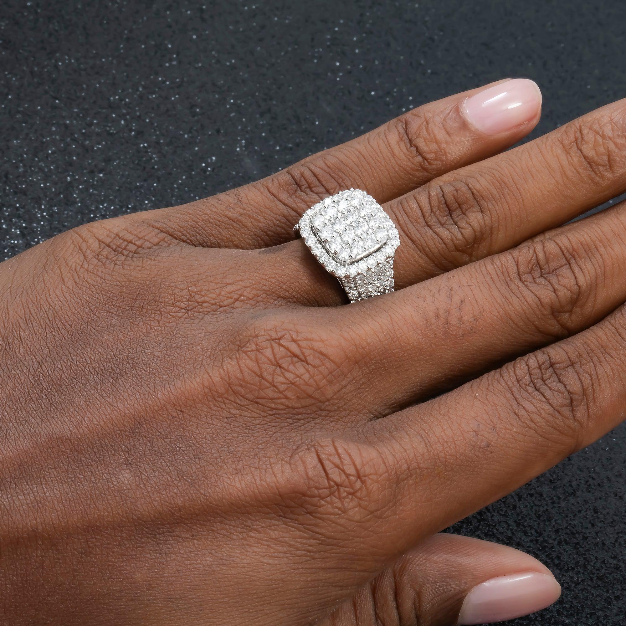 14K GOLD ROUND DIAMOND SQUARE SHAPE RING 3.00 CT - Image 2