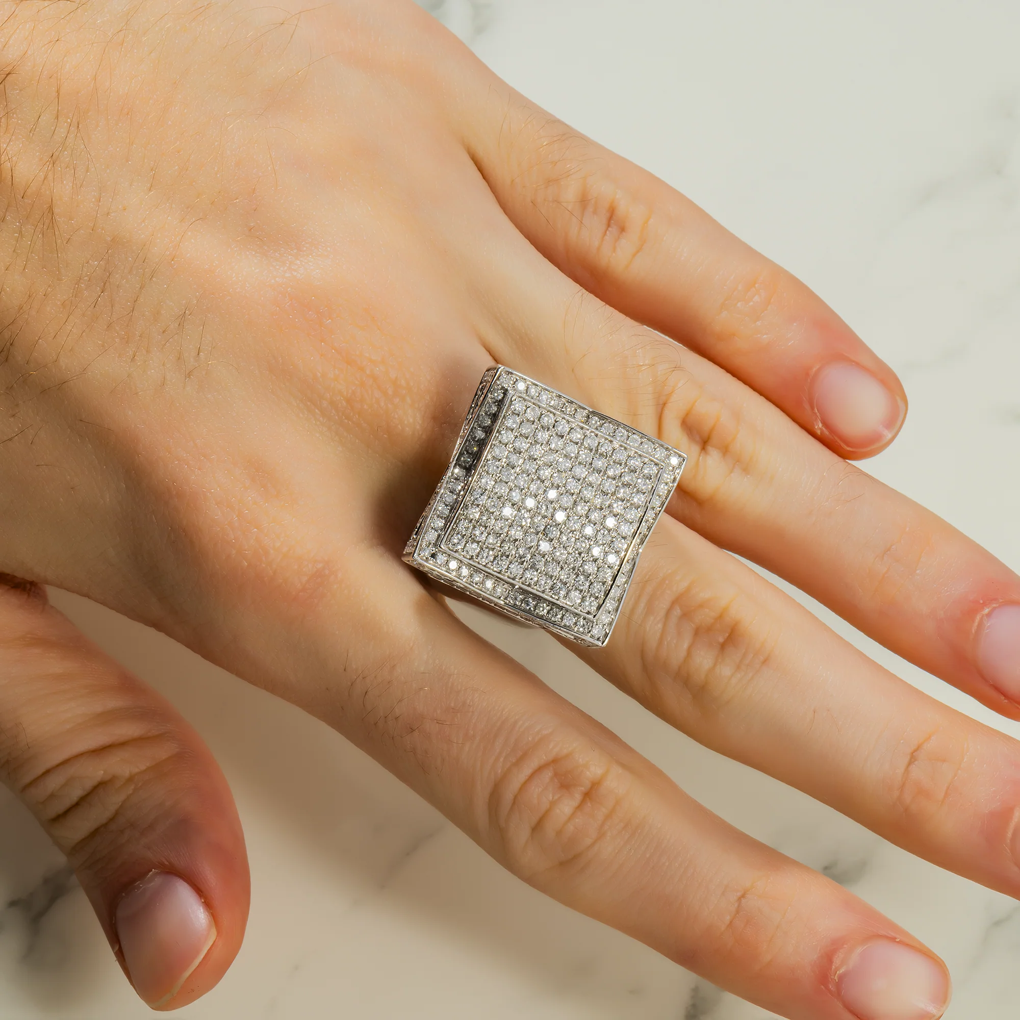 14K GOLD ROUND DIAMOND SQUARE STATEMENT RING 4.30 CT - Image 2