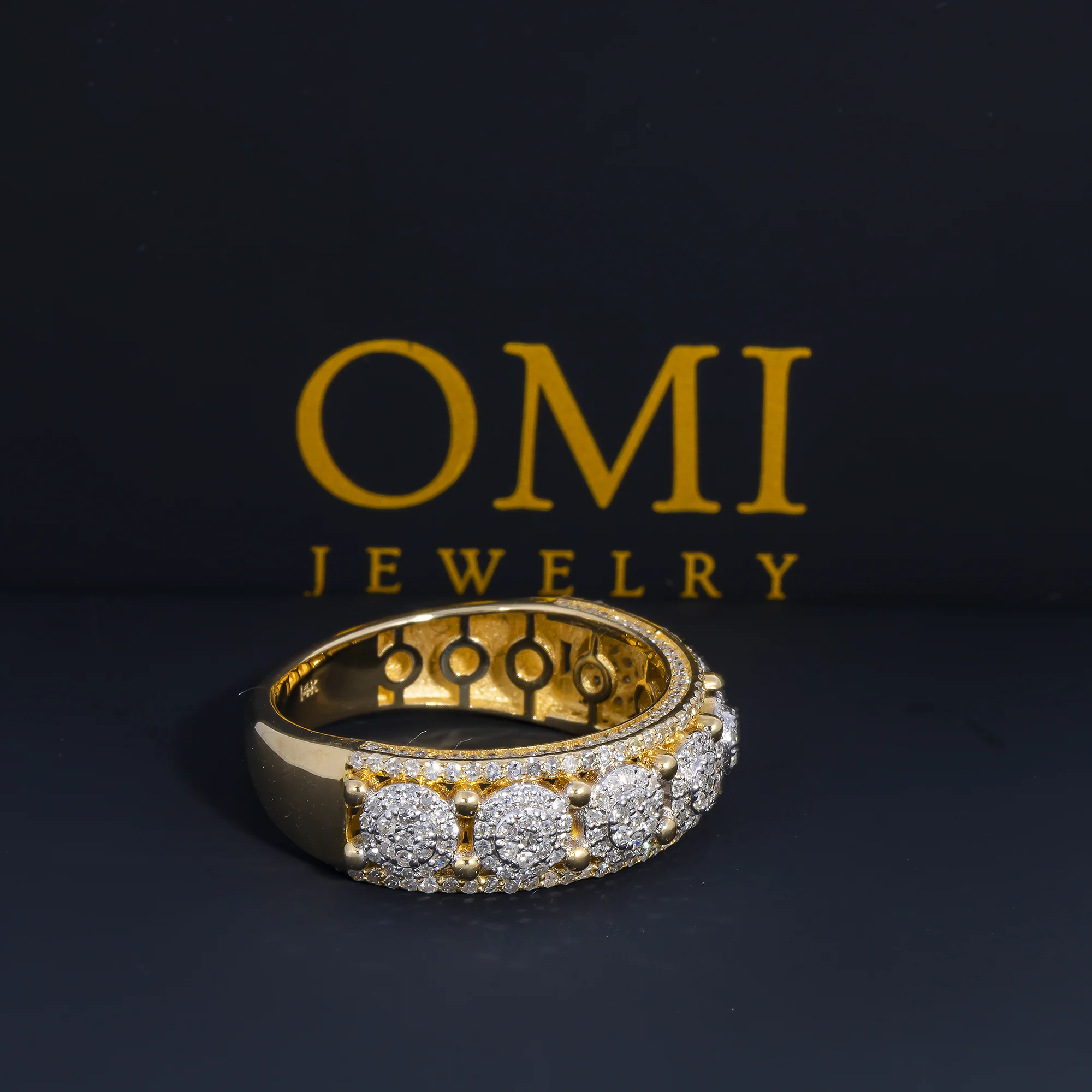 14K GOLD ROUND DIAMOND CLUSTER STATEMENT BAND RING 1.30 CT - Image 4