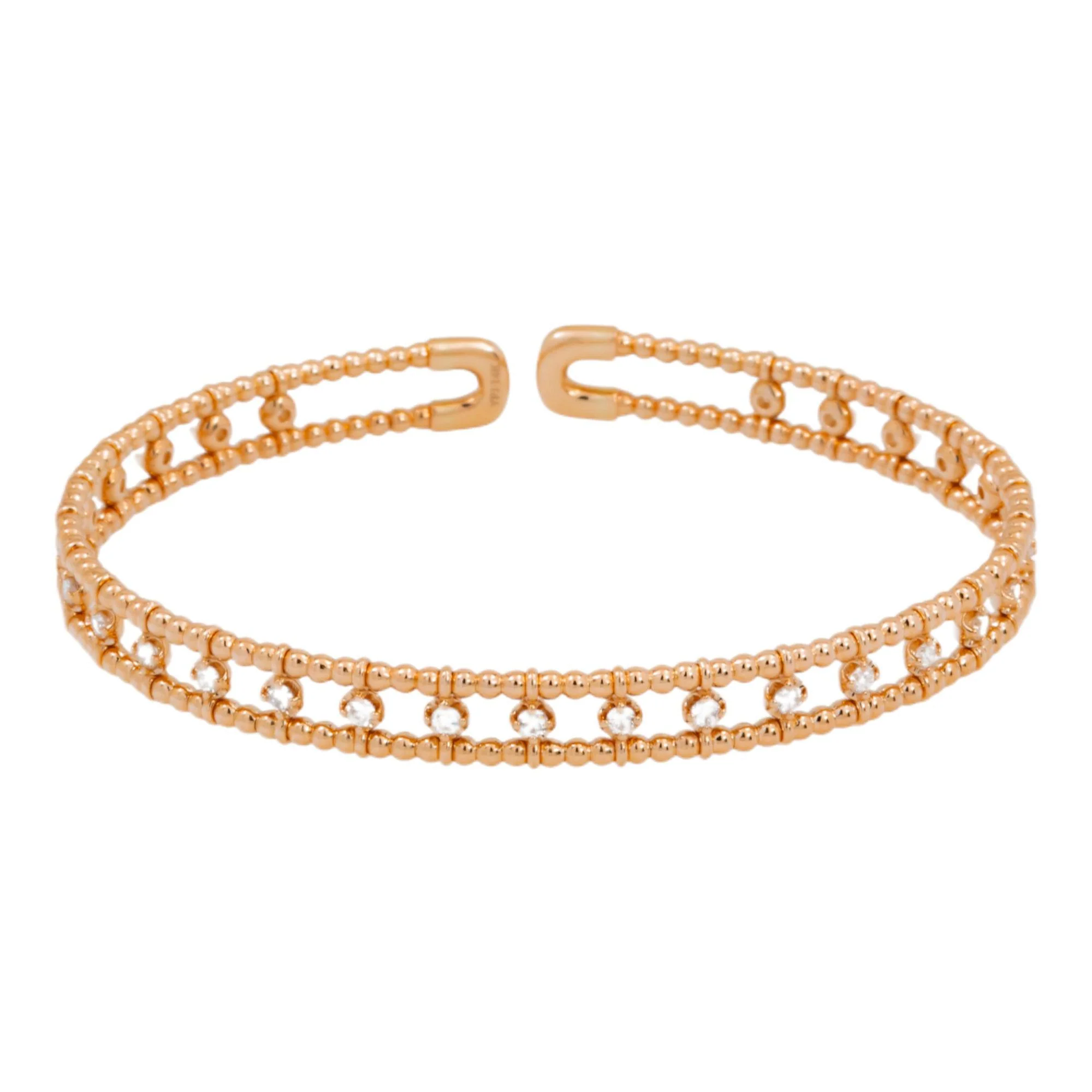 14K GOLD ROUND DIAMONDS THIN OPEN BANGLE BRACELET 0.72 CT - Image 5