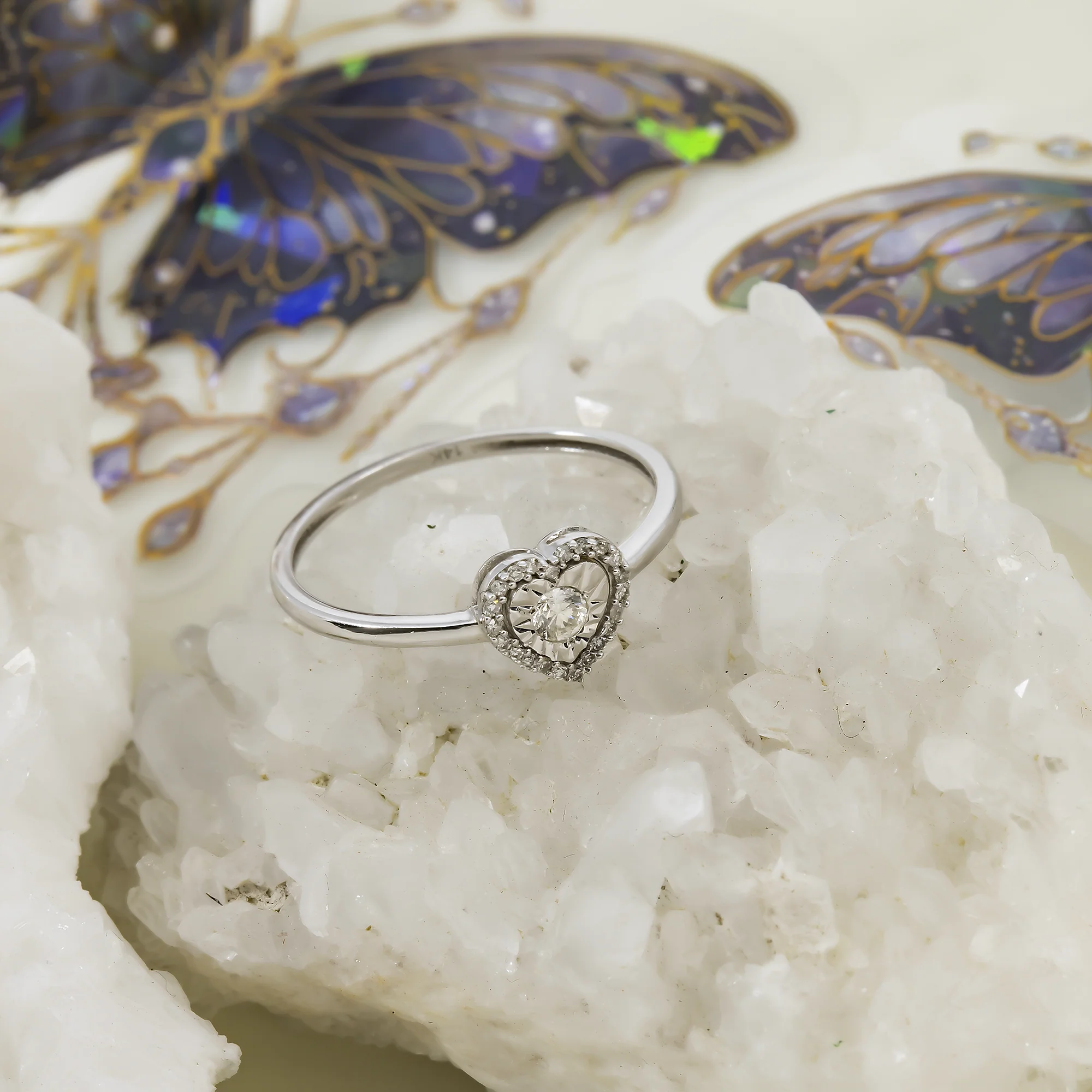 14K GOLD ROUND HALO DIAMOND HEART RING 0.15 CT - Image 4