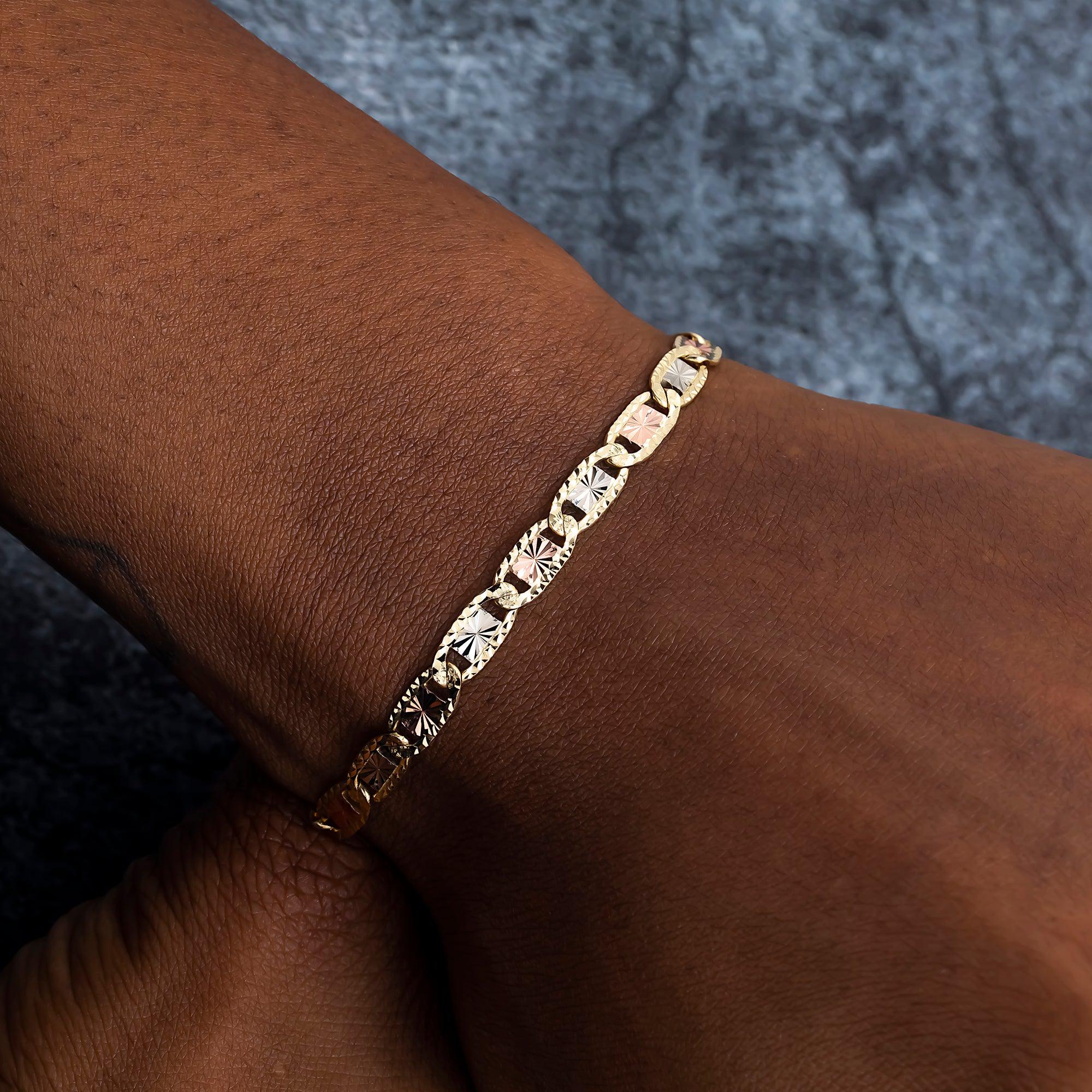 14K GOLD 5MM TRICOLOR FANCY CHAIN BRACELET - Image 2