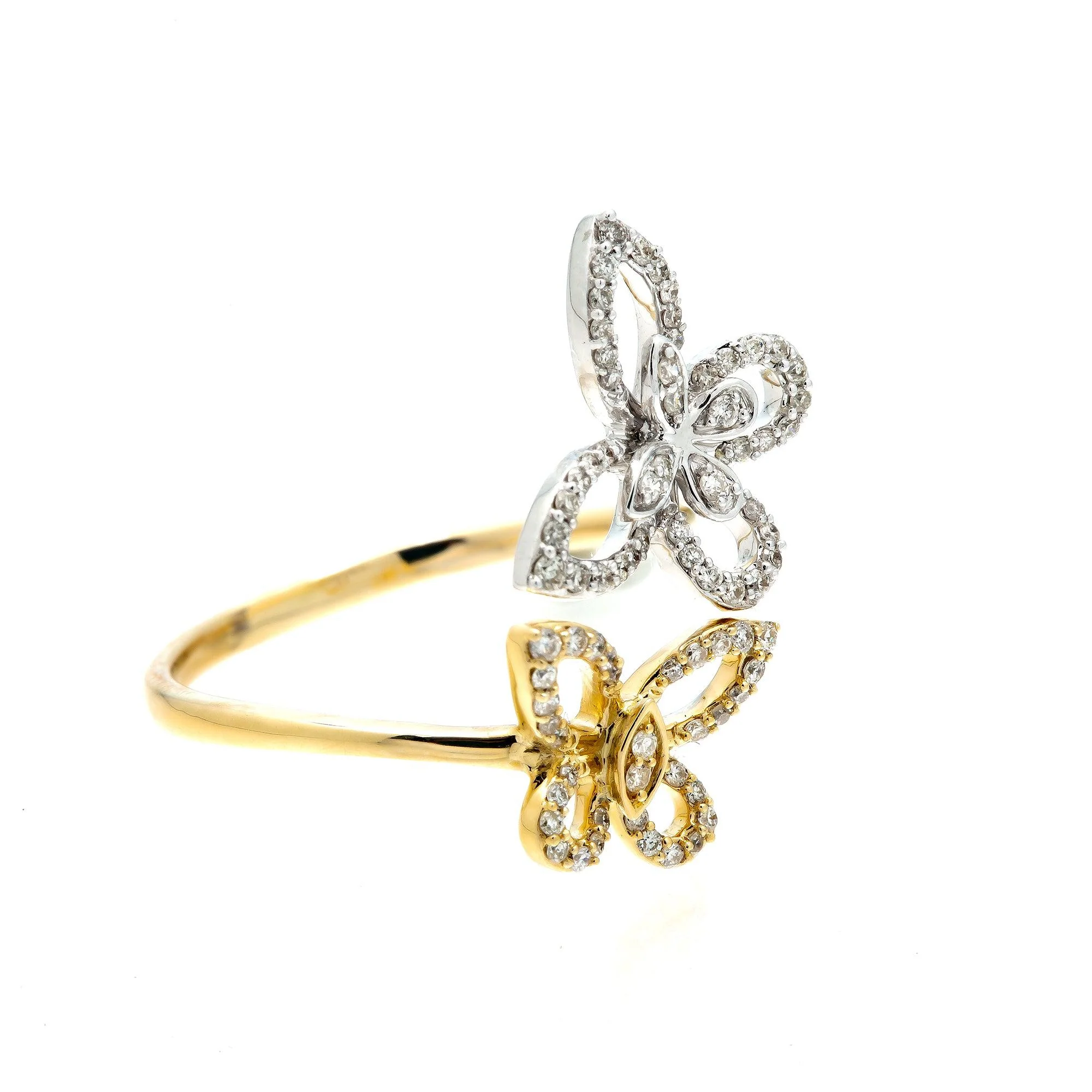 14K GOLD DIAMOND TWO TONE OPEN BUTTERFLY RING 0.30 CT - Image 3