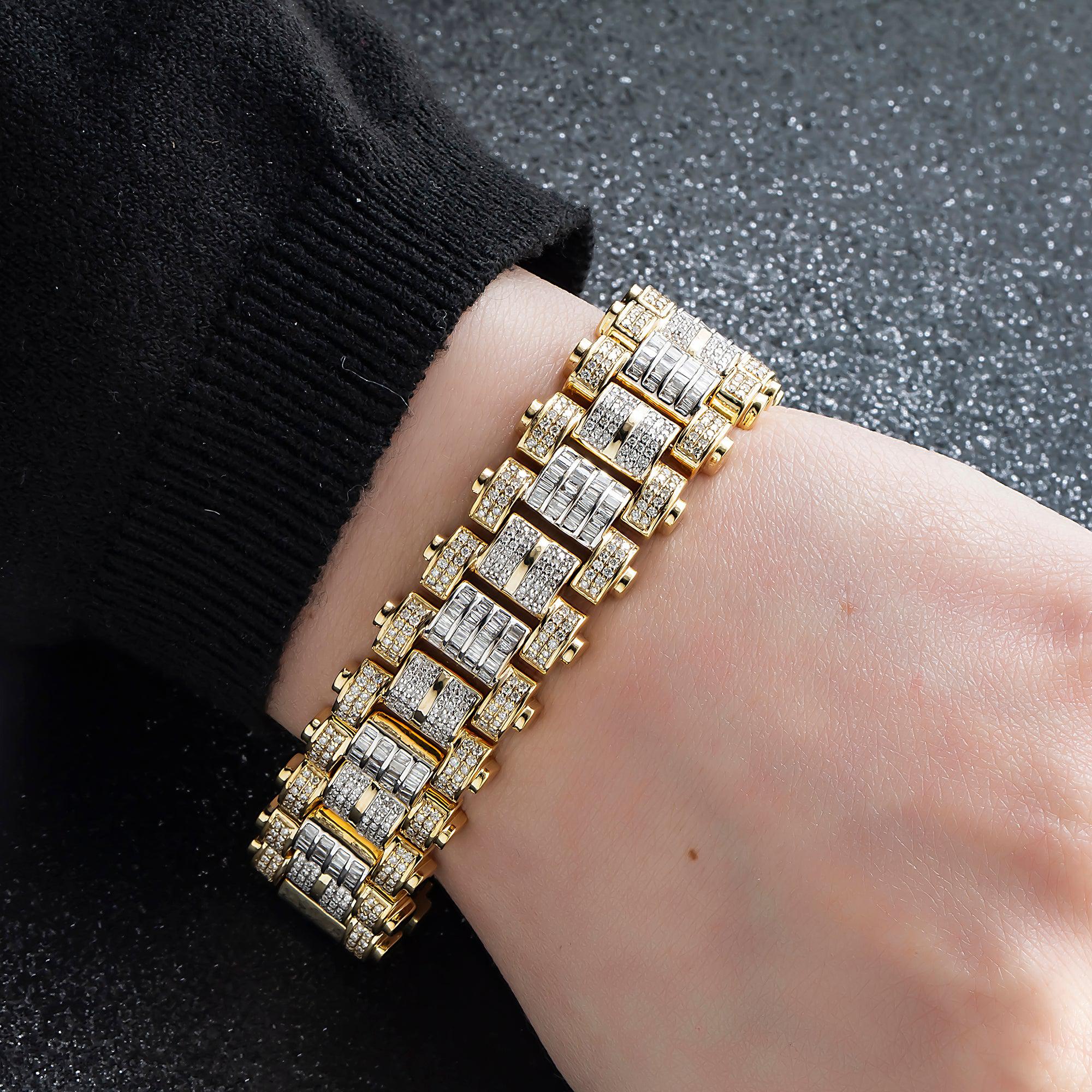 14K GOLD ROUND AND BAGUETTE DIAMOND JUBILEE BRACELET 8.00 CT - Image 2