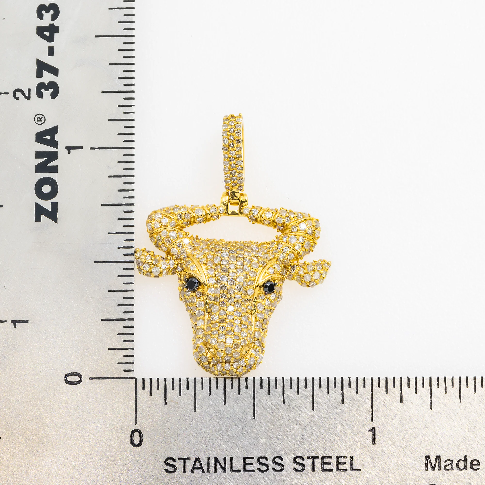 14K GOLD WHITE AND BLACK DIAMOND BULL HEAD PENDANT 1.43 CT - Image 3