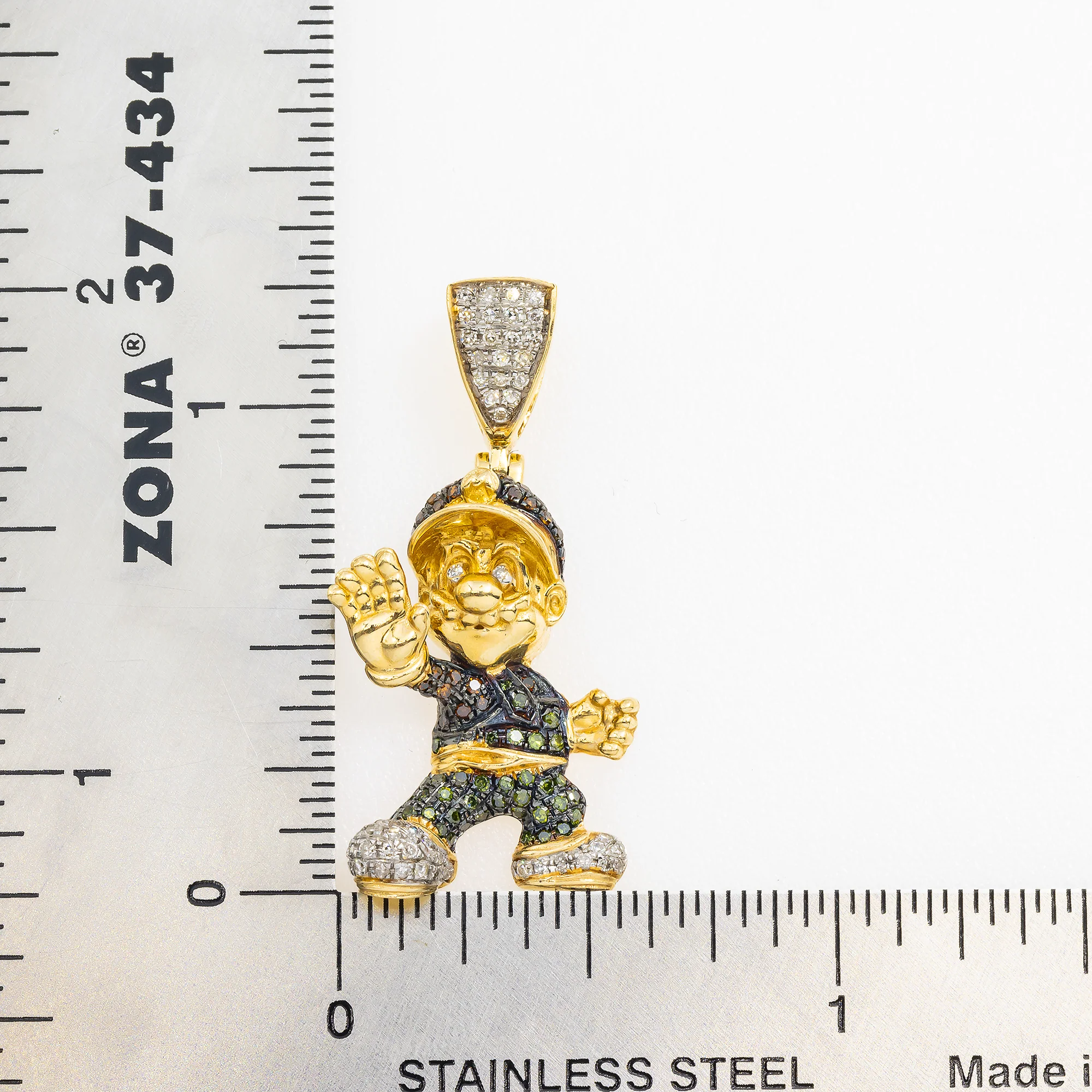 14K GOLD WHITE AND BLACK DIAMONDS SUPER MARIO PENDANT 0.53 CT - Image 3