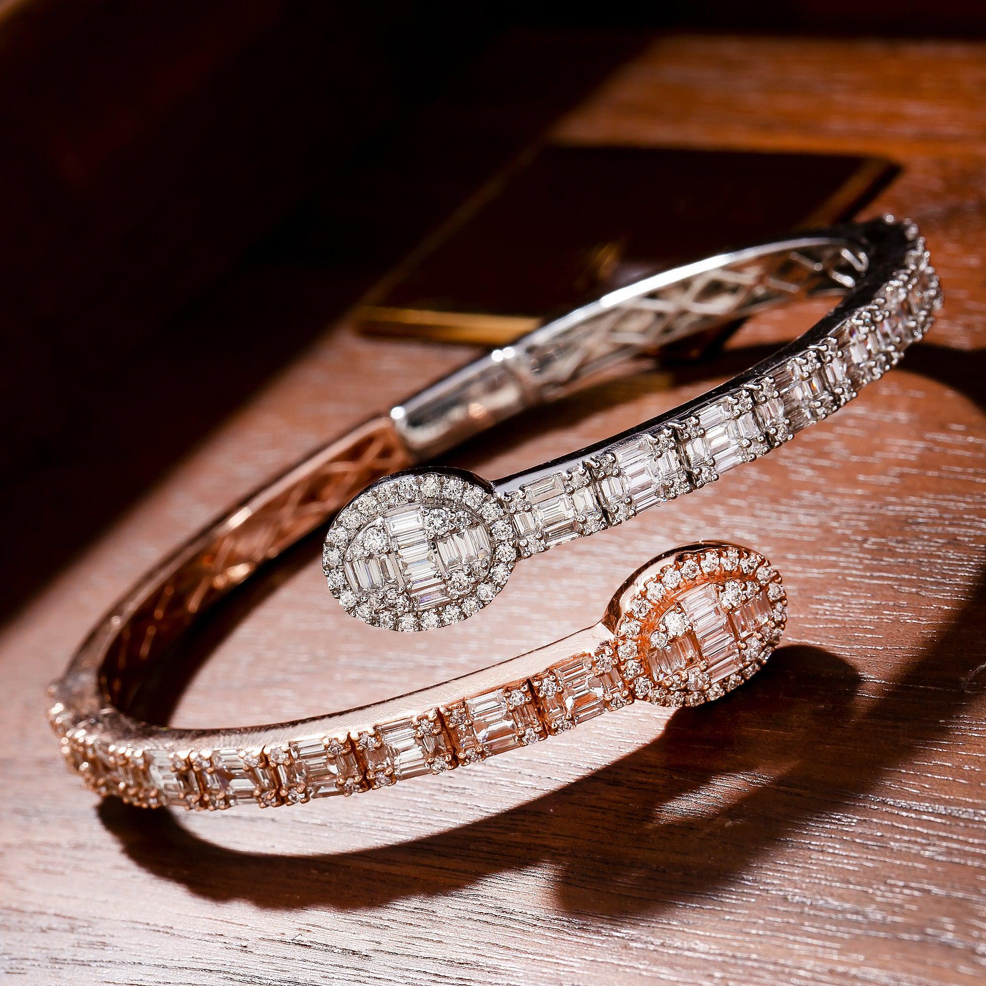 14K Rose & White Gold Baguette Diamonds Bracelet - Image 2
