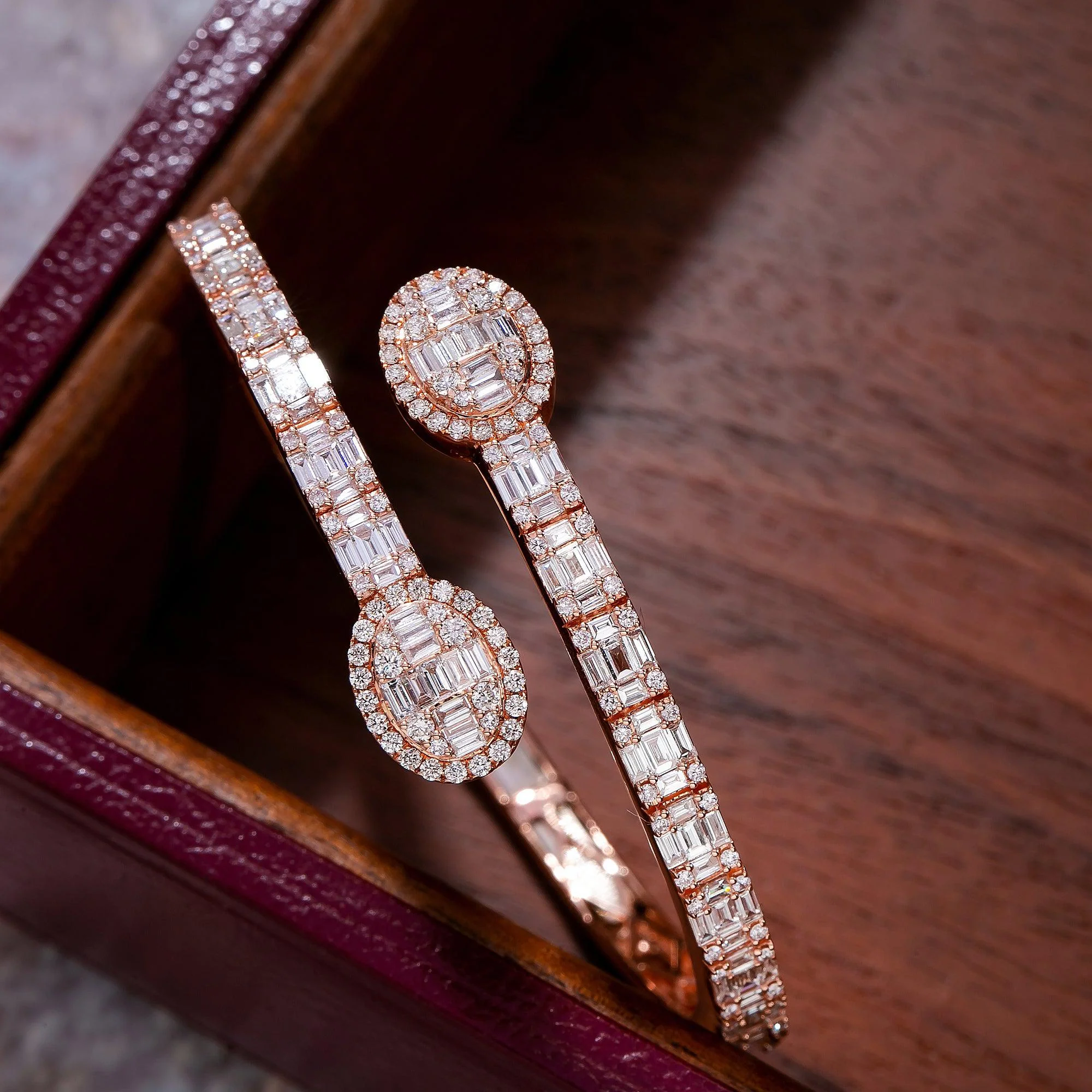 14K Rose Gold Baguette Diamonds Bracelet - Image 2