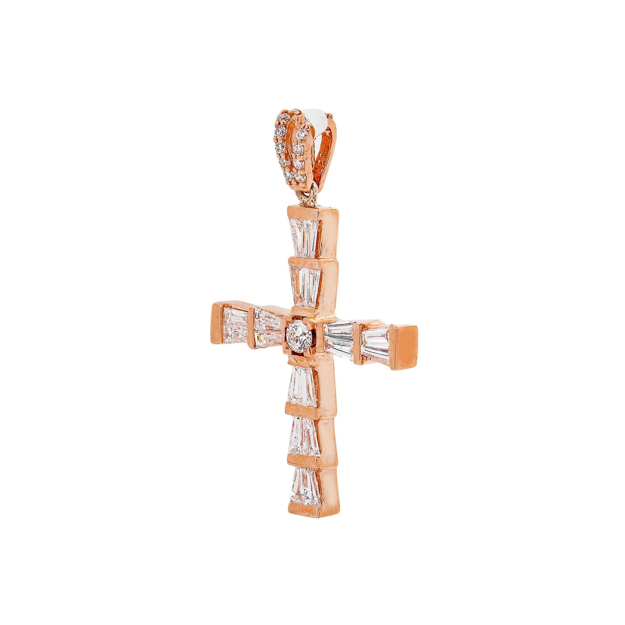 14K Rose Gold Cross Pendant with 0.74 CT Baguette Diamonds - Image 3