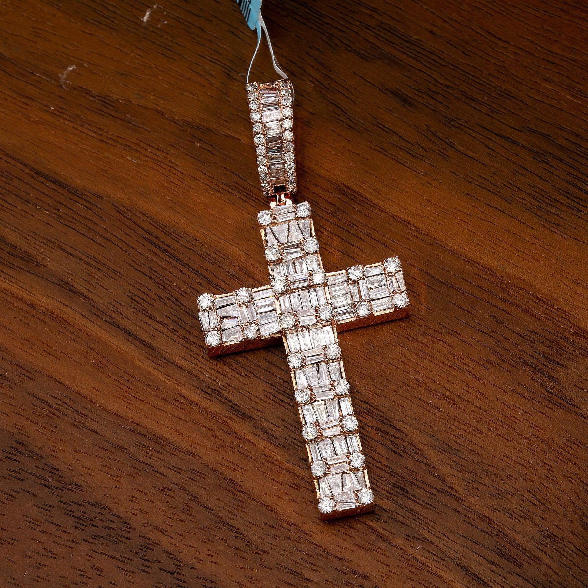 14K Rose Gold Diamond Cross Pendant - Image 2