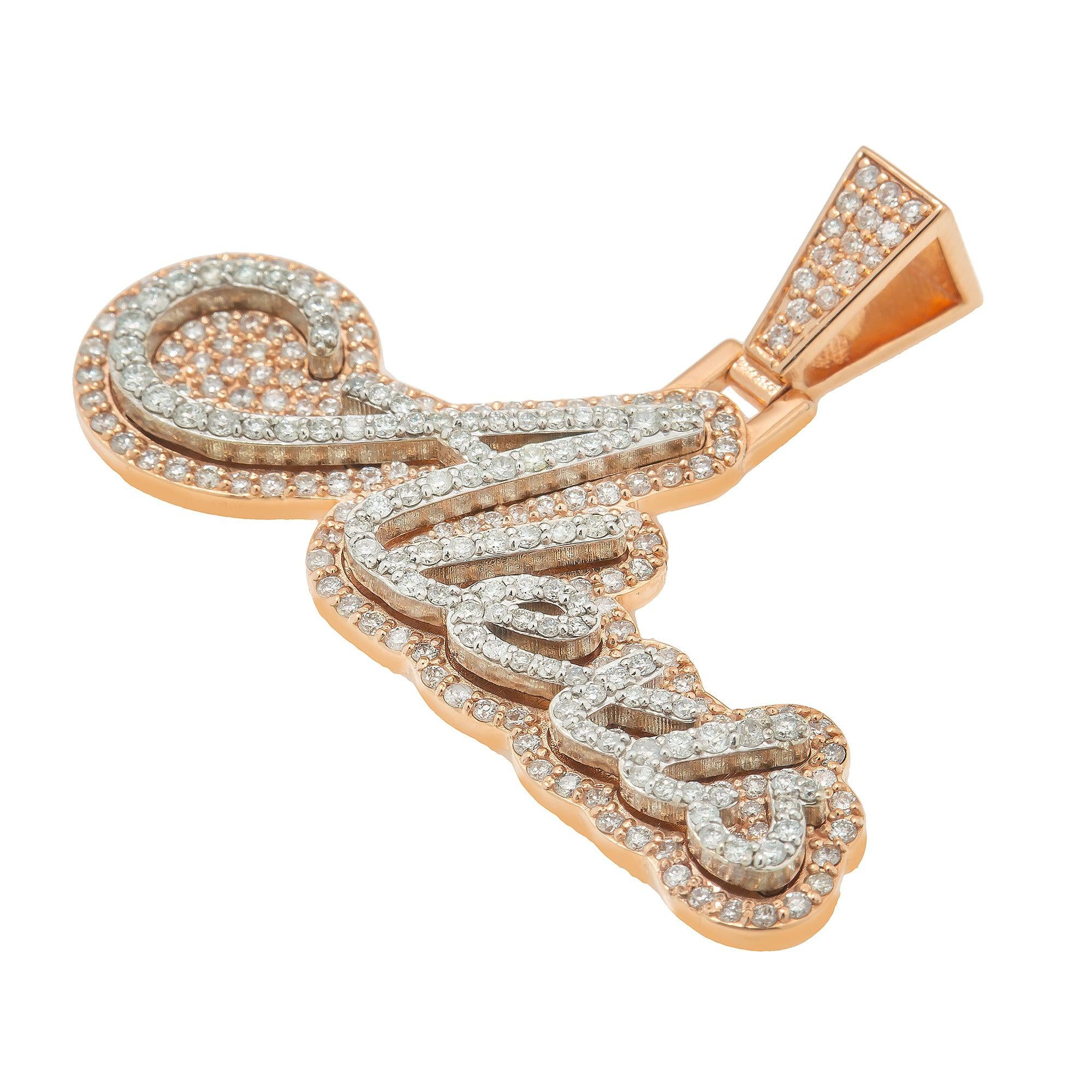 14K ROSE GOLD DIAMOND CUSTOM NAME PENDANT 2.0 CT - Image 3