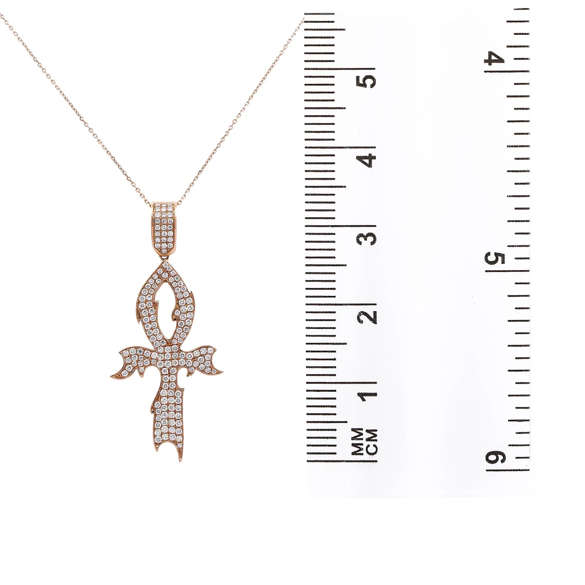 Unisex 14K Rose Gold Flame Cross Pendant With 2.20 CT Diamonds - Image 2