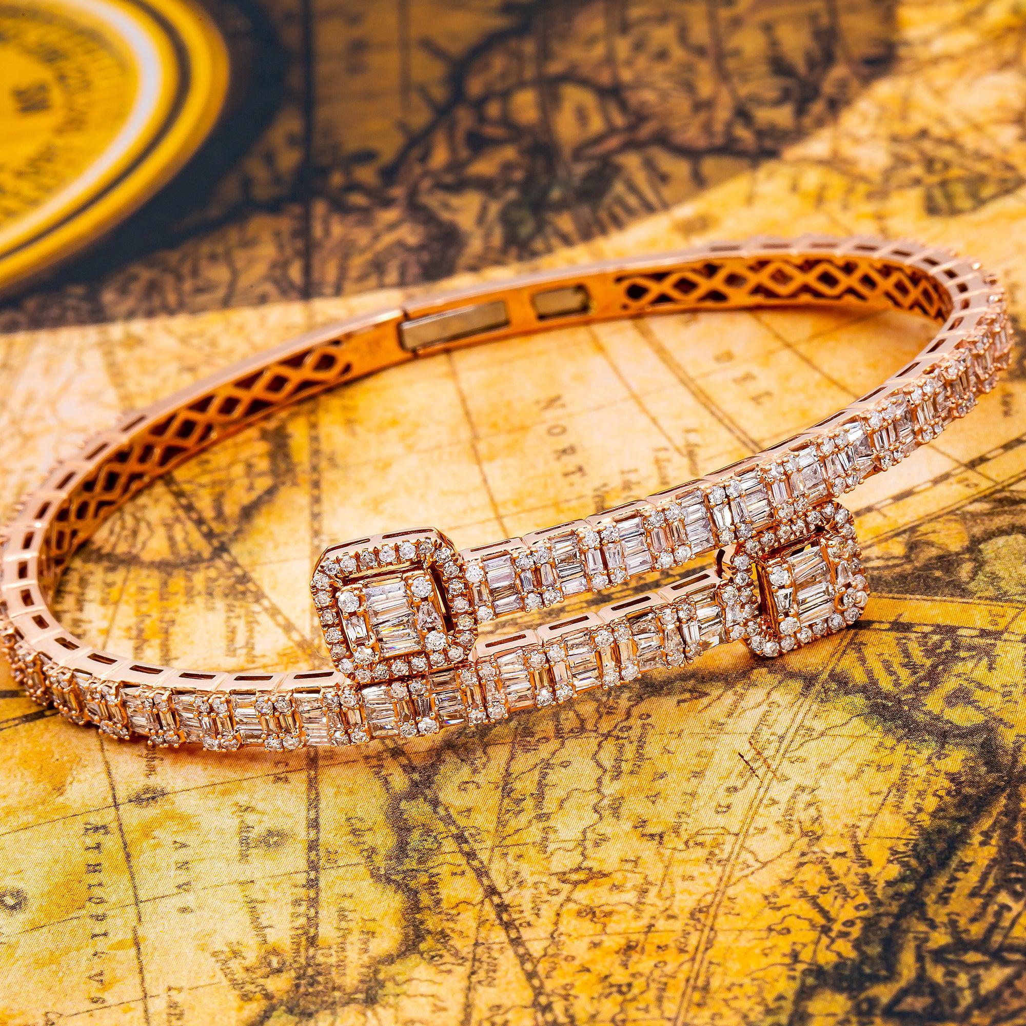 14K Rose Gold Men's Bracelet with 5.47 CT Baguette Diamonds - Image 3