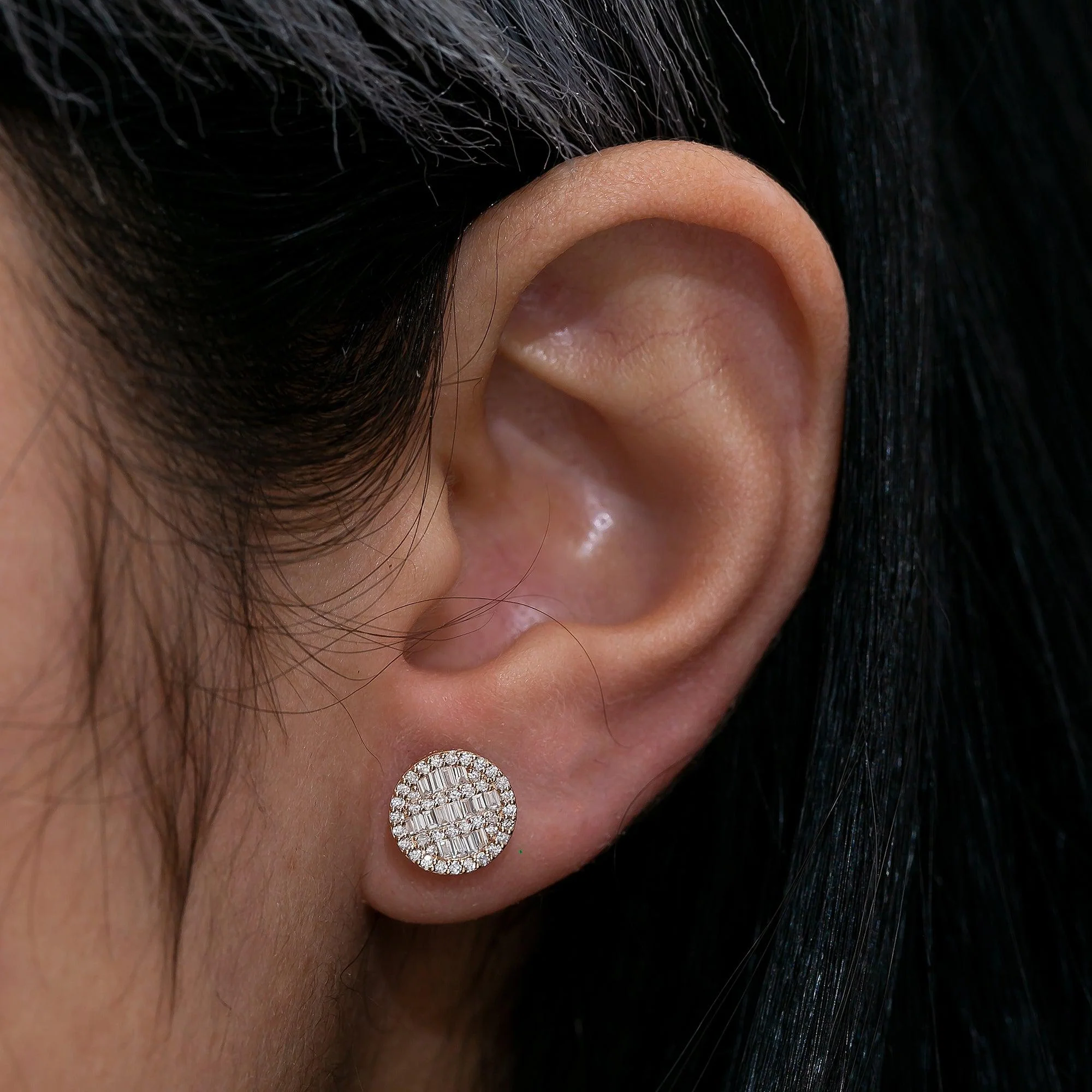 14K Rose Gold Ladies Earrings with 0.58 CT Baguette Diamonds - Image 2