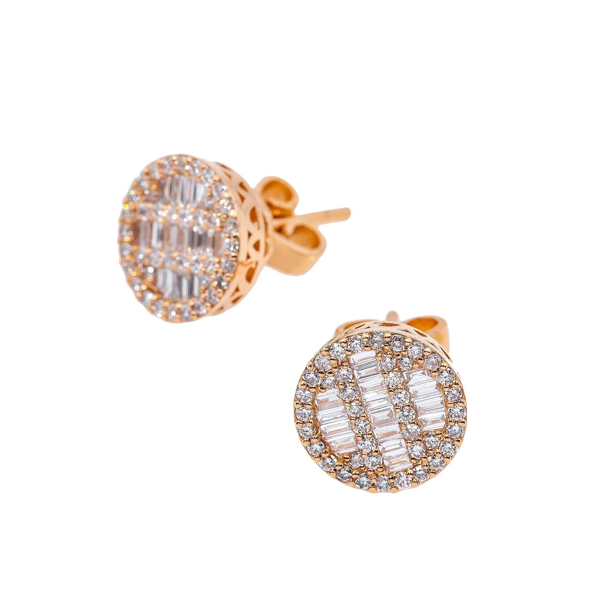 14K Rose Gold Ladies Earrings with 0.58 CT Baguette Diamonds - Image 3
