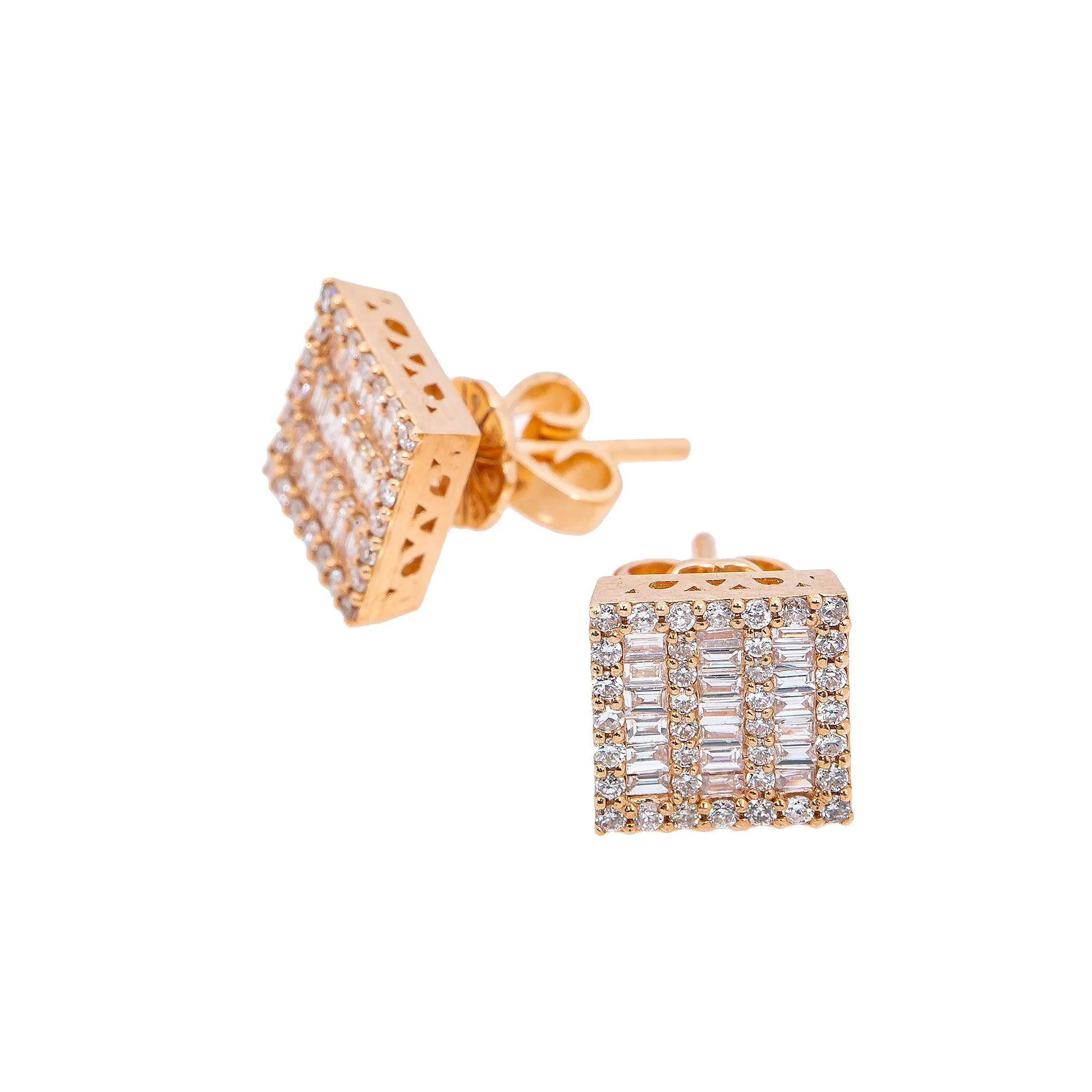14K Rose Gold Ladies Earrings with 0.60 CT Baguette Diamond - Image 3