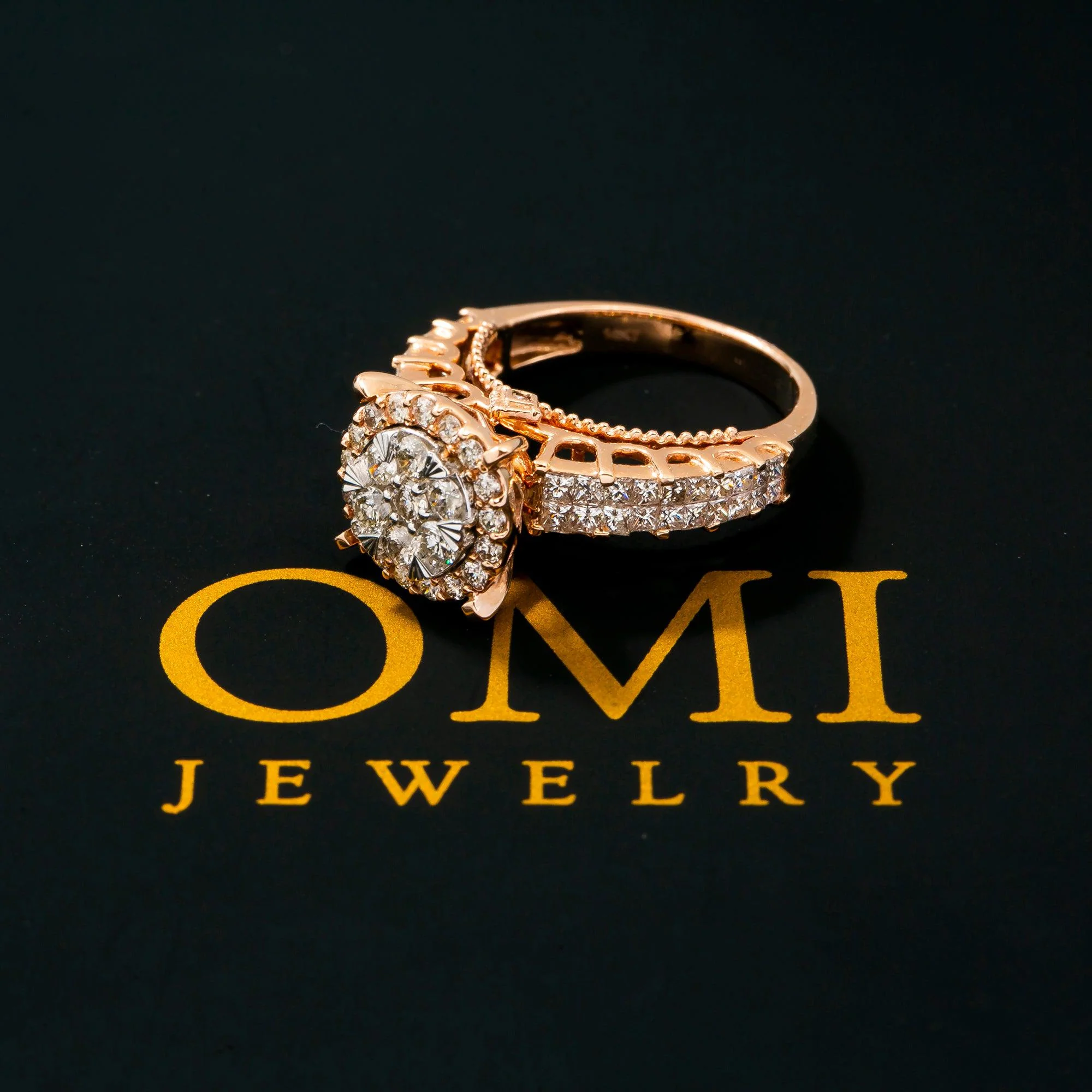 14K ROSE GOLD CLUSTER LADIES ENAGEMENT RING WITH 2.55 CT DIAMONDS - Image 2