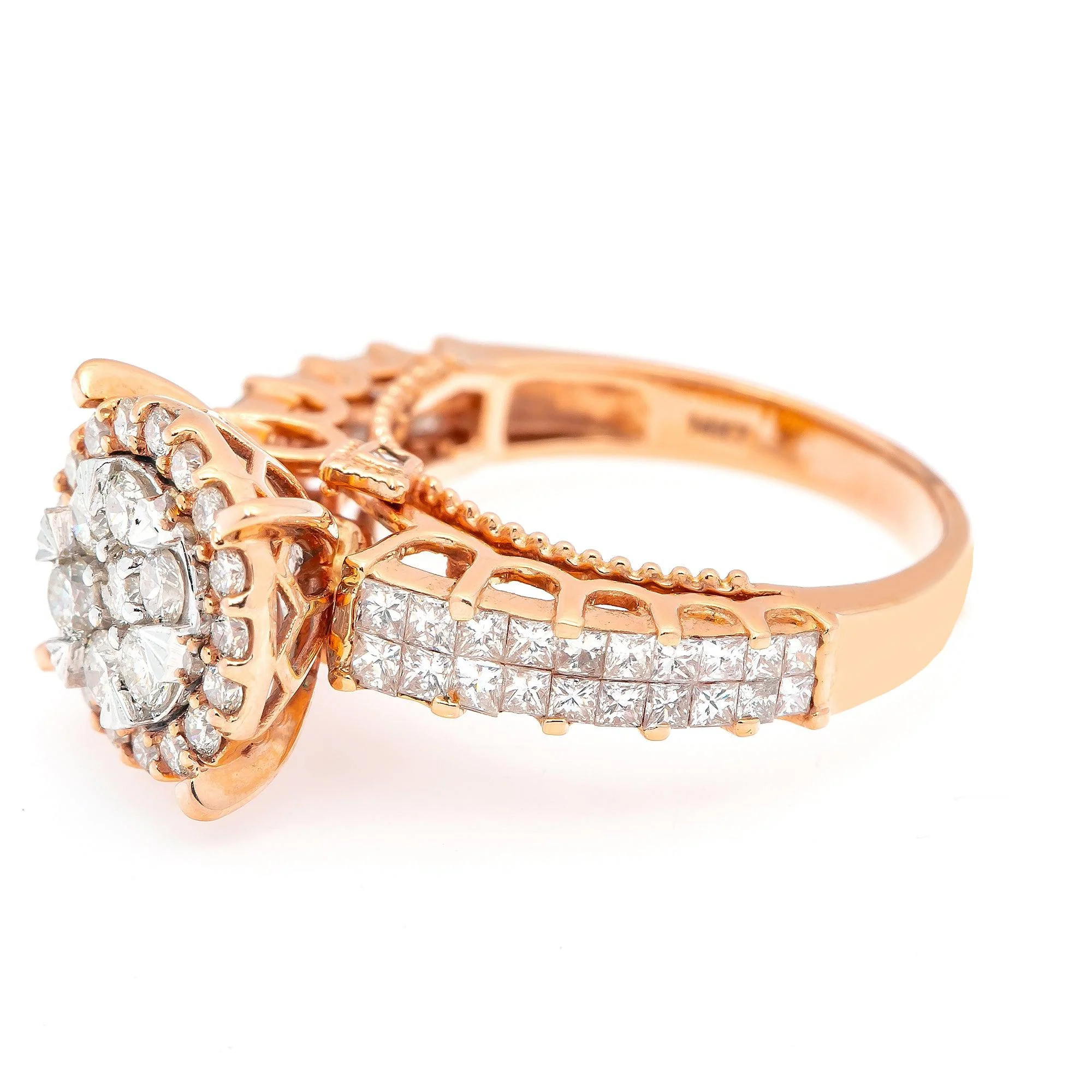 14K ROSE GOLD CLUSTER LADIES ENAGEMENT RING WITH 2.55 CT DIAMONDS - Image 3