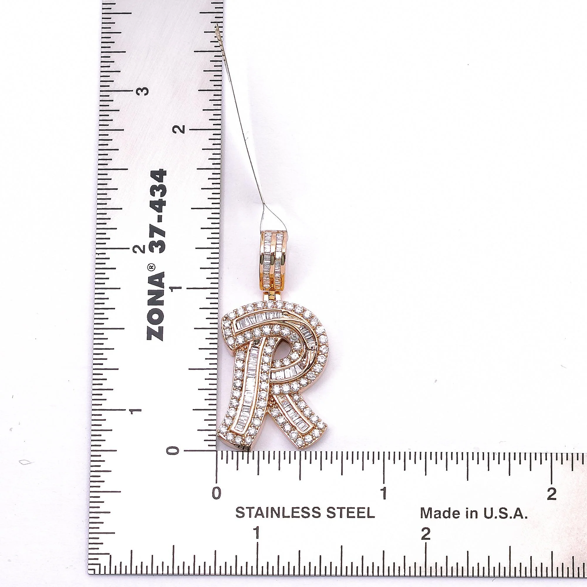 14K ROSE GOLD LETTER R PENDANT WITH 1.59 CT DIAMONDS - Image 4