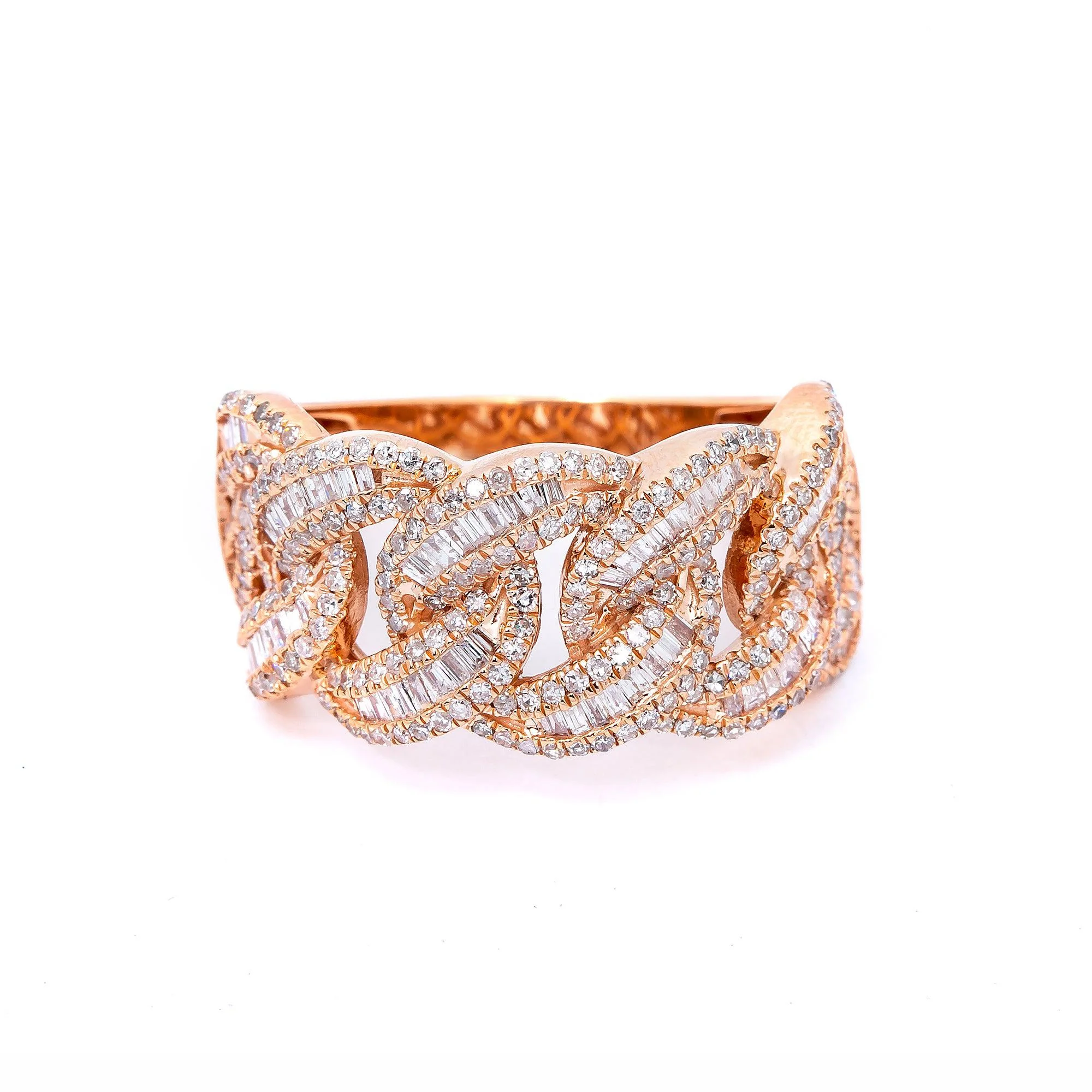 14K ROSE GOLD MEN'S CUBAN RING WITH 1.9 CT BAGUETTE DIAMONDS