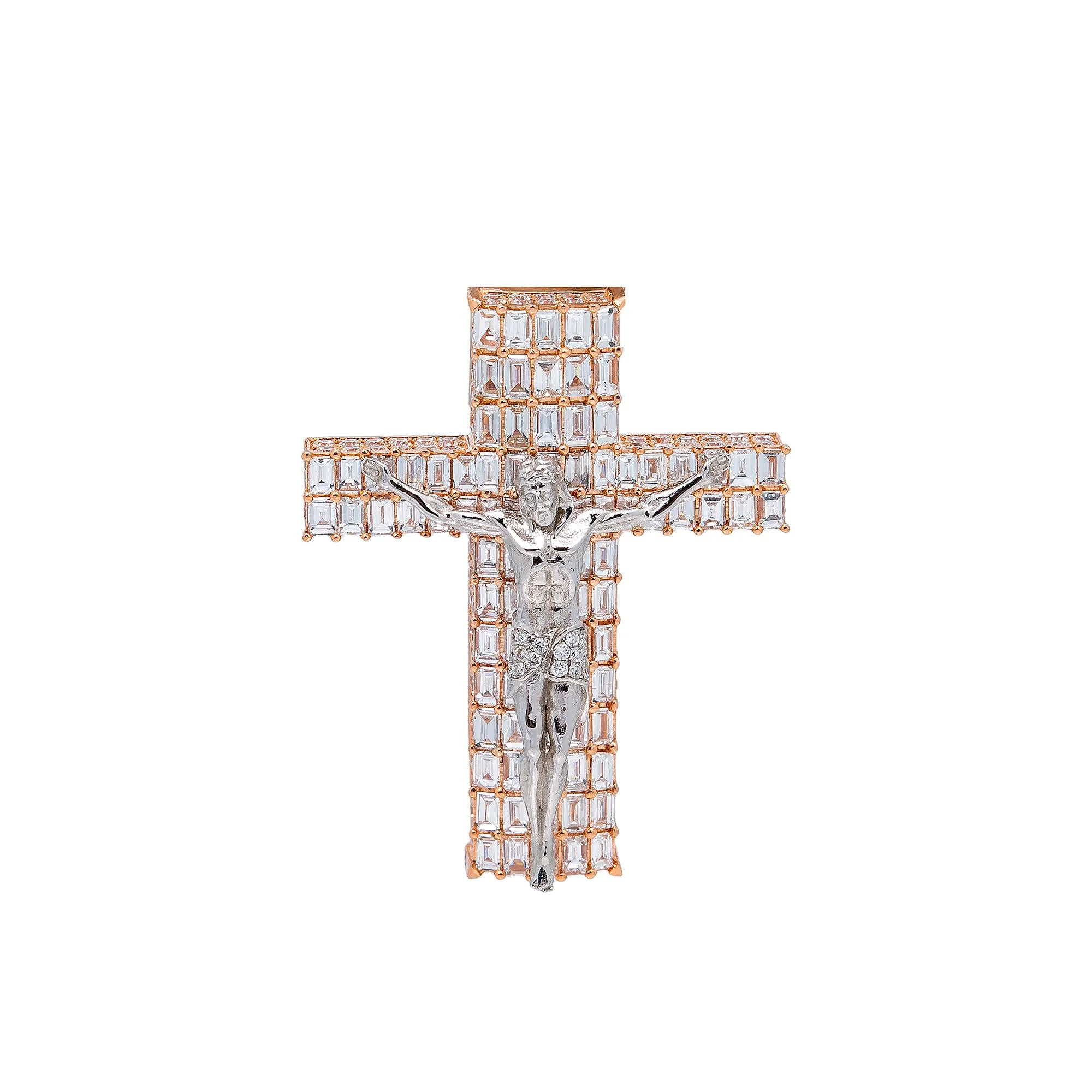 14K Rose Gold Unisex Cross Pendant With 1.40 CT Diamonds