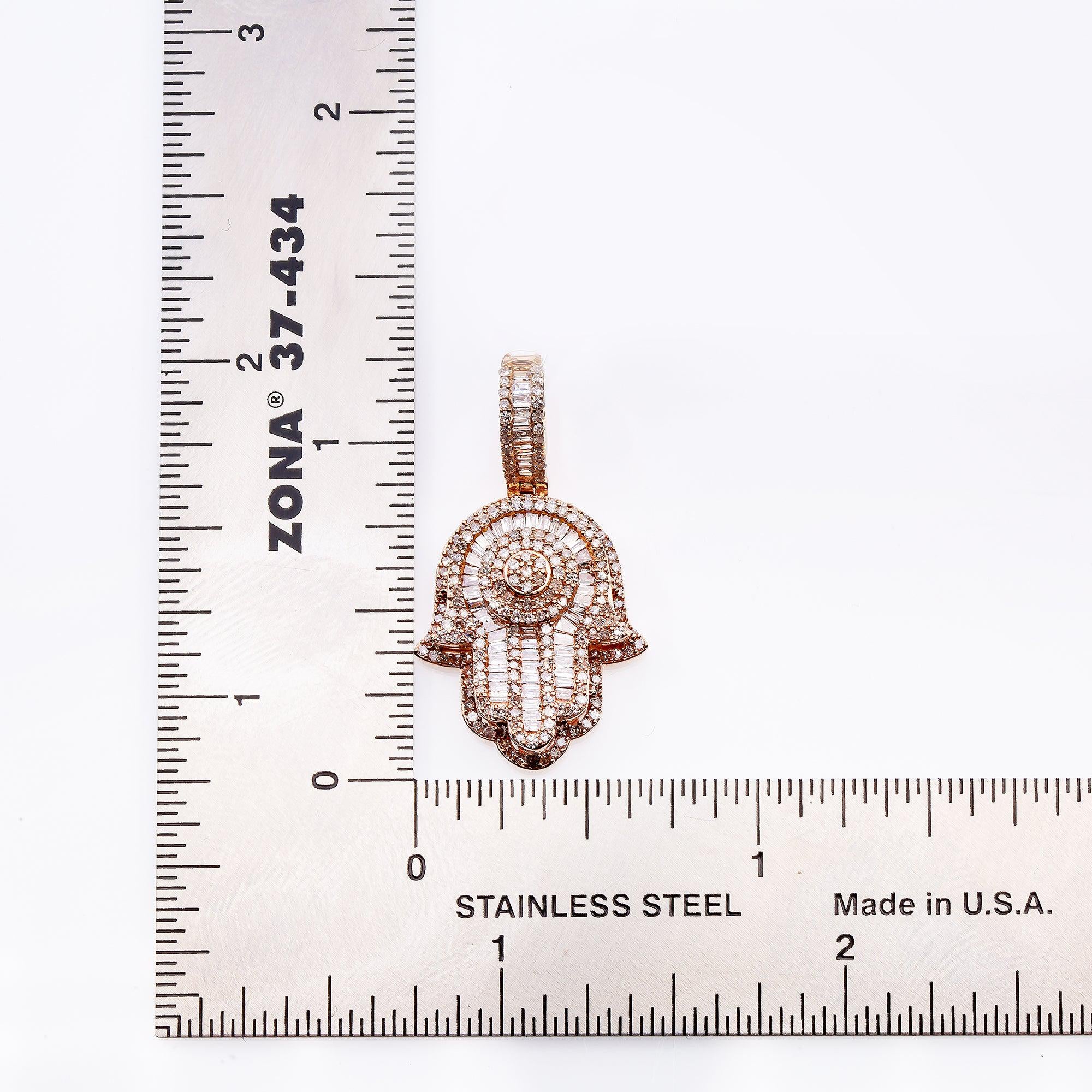 14K Rose Gold Unisex Hamsa Pendant with 1.19 CT Diamond - Image 5