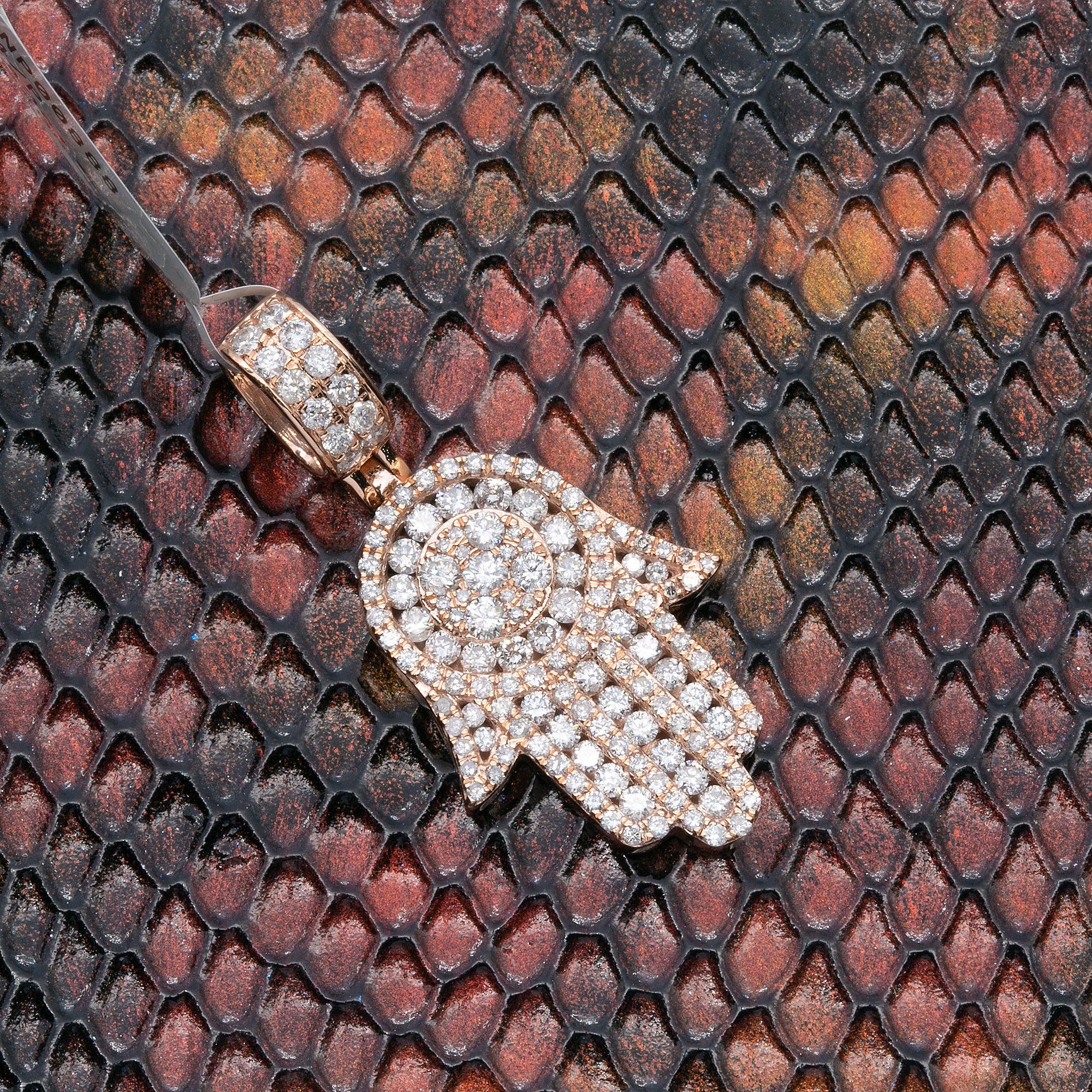 14K ROSE GOLD UNISEX HAMSA PENDANT WITH 2.43 CT DIAMONDS - Image 2