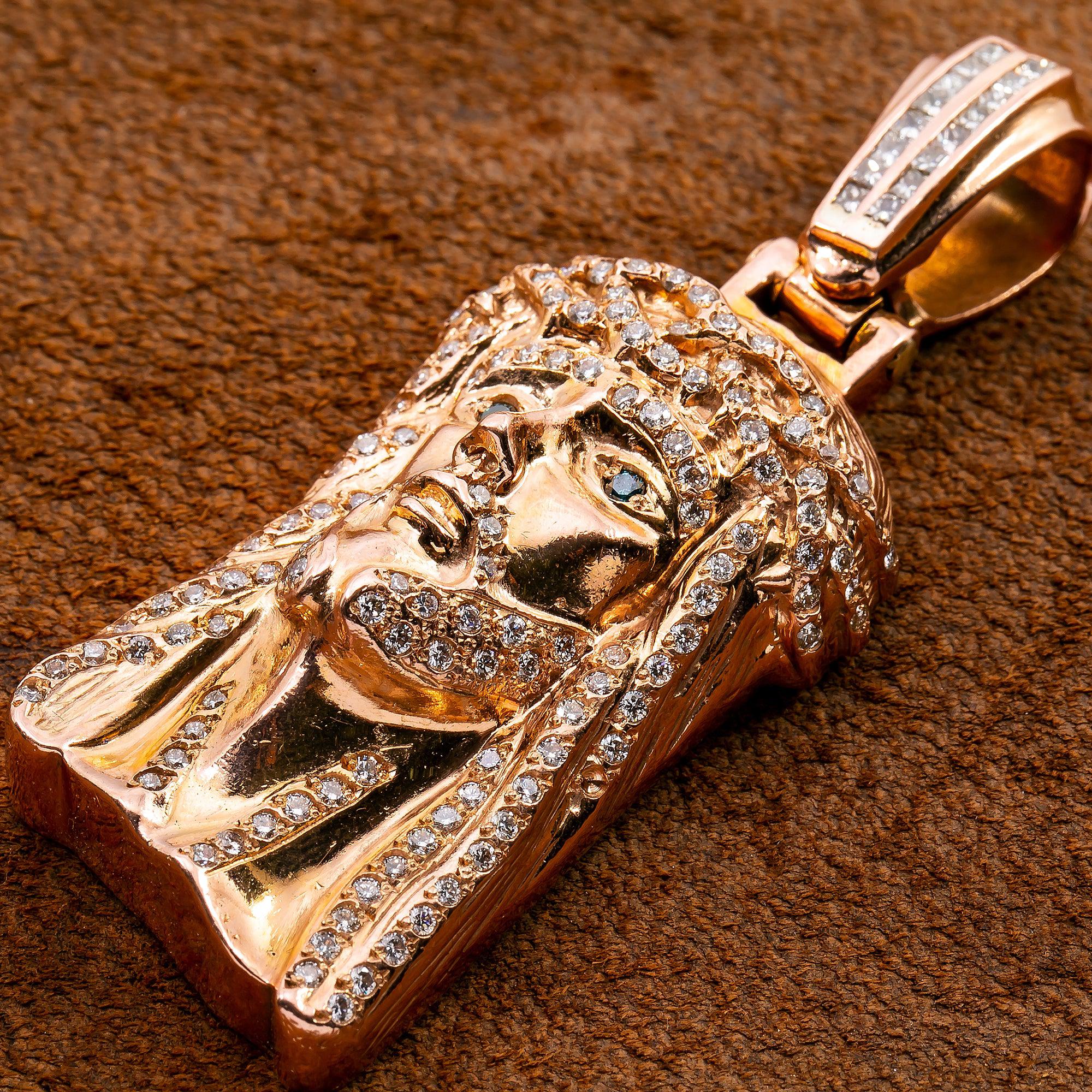 14K Rose Gold Unisex Jesus Head  with 2.86 CT Diamond - Image 3