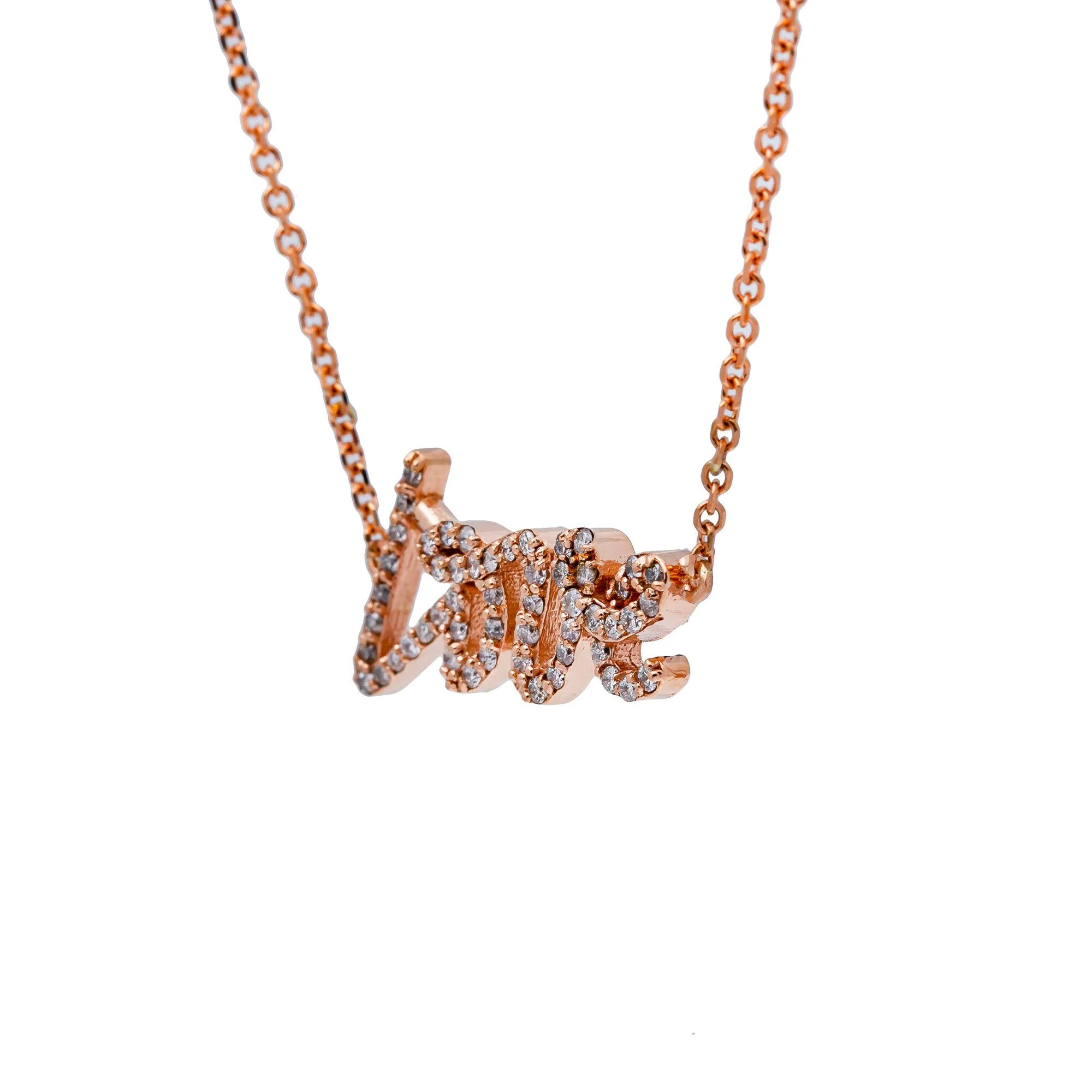 14K ROSE GOLD UNISEX "LOVE " NECKLACE WITH 0.28 CT DIAMONDS - Image 3