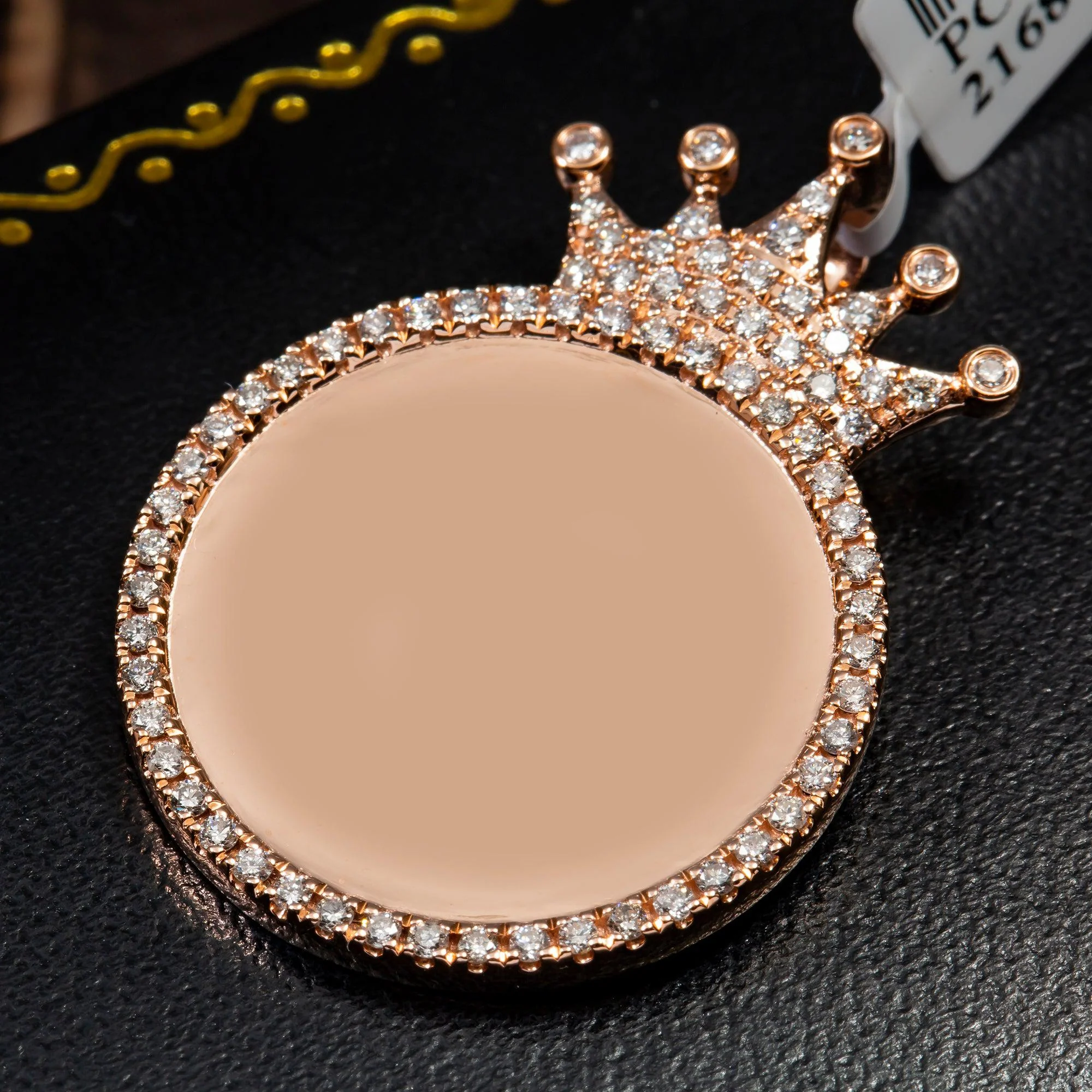 14K ROSE GOLD DIAMOND CROWN ROUND PICTURE PENDANT 1.45 CT - Image 2