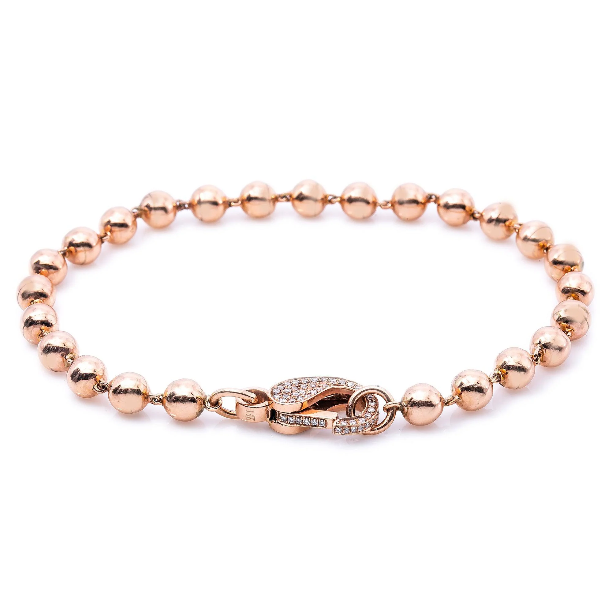 14K GOLD SMALL BALLS BRACELET WITH DIAMOND CLASP 0.53 CT - Image 2