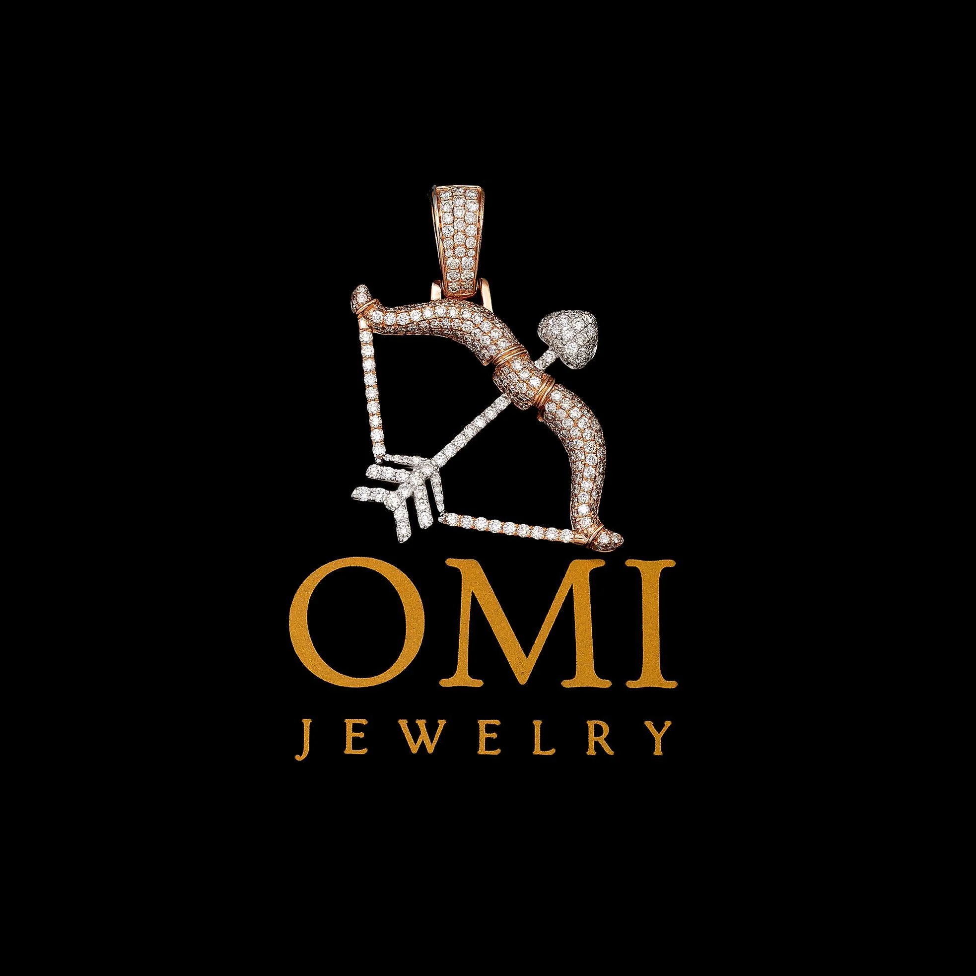 14K ROSE/WHITE GOLD DIAMOND CUPID BOW & ARROW PENDANT - Image 2