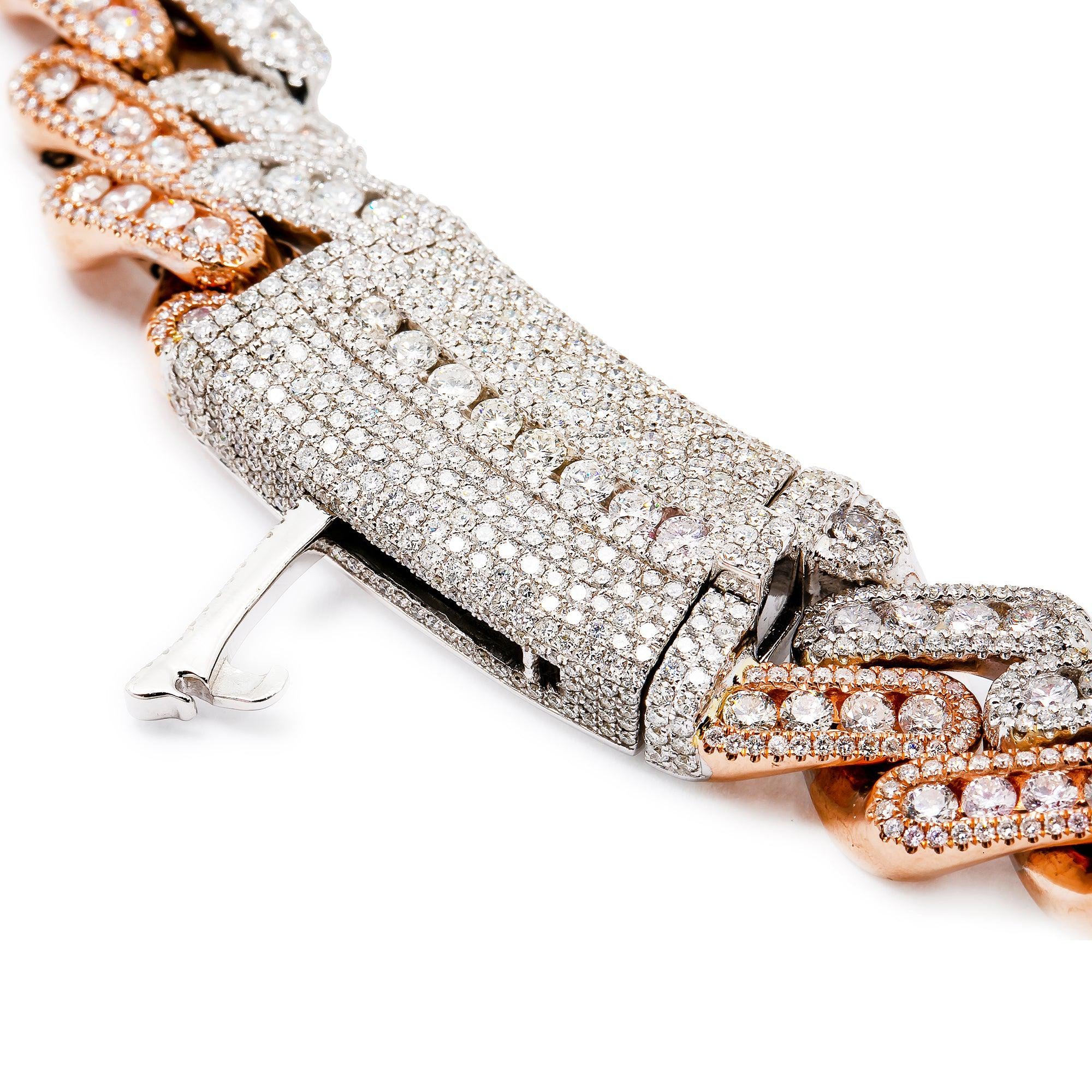 14K ROSE & WHITE GOLD CUBAN CHAIN WITH 52.10 CT DIAMONDS - Image 3