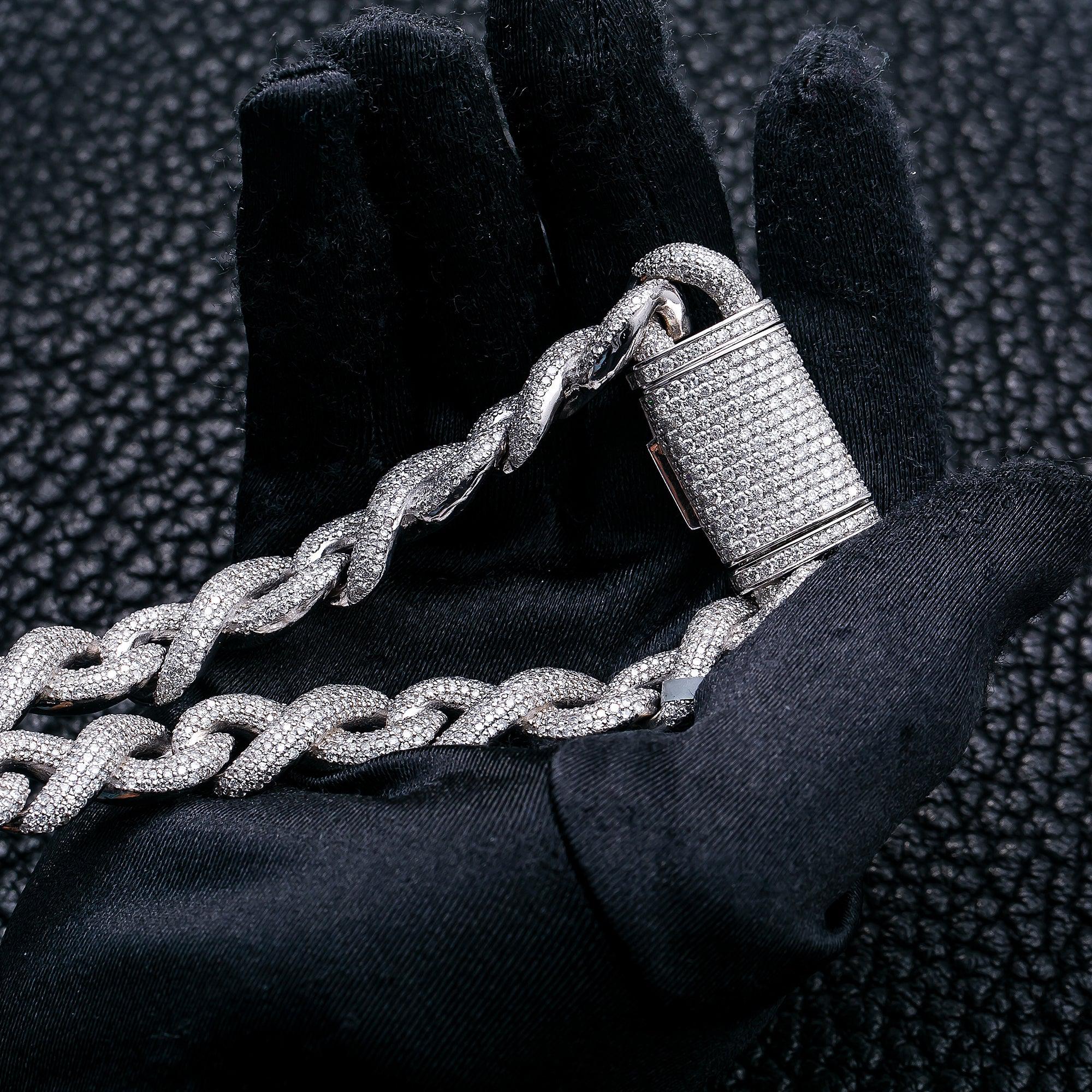 14K WHITE GOLD 20"/15MM CUBAN CHAIN WITH 46 CT DIAMONDS - Image 3
