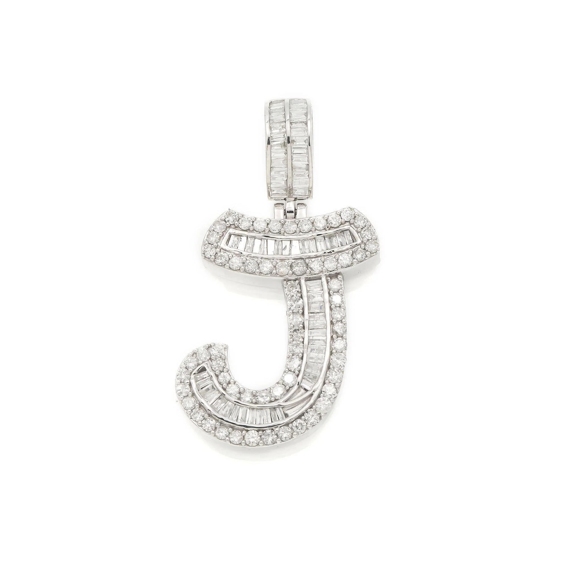 14K WHITE GOLD DIAMOND INITIAL J PENDANT 1.70 CT