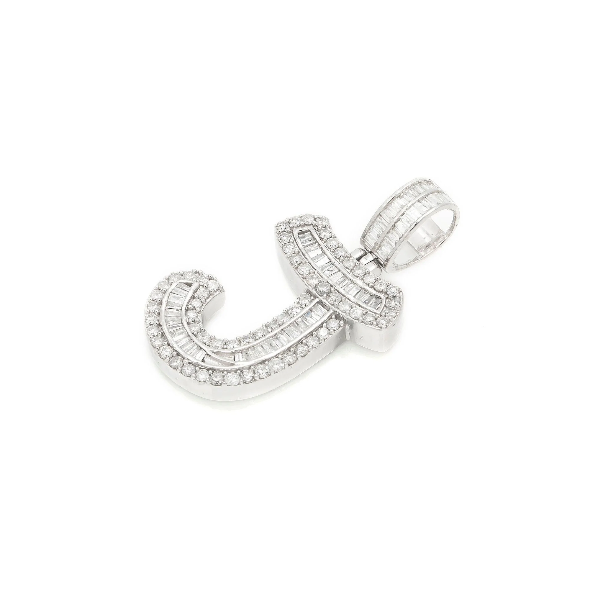 14K WHITE GOLD DIAMOND INITIAL J PENDANT 1.70 CT - Image 3