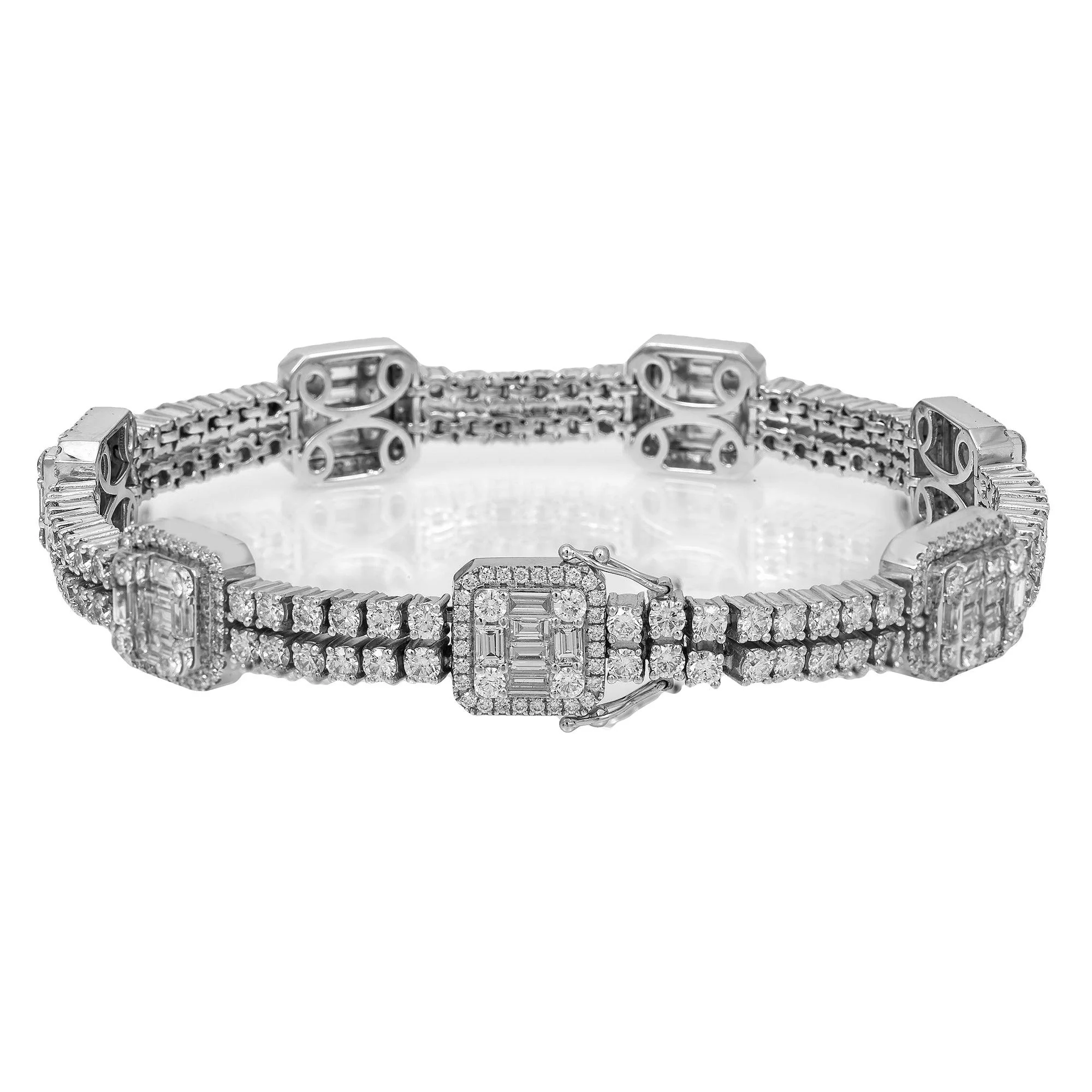 Fancy 14K White Gold Men's Bracelet With 10.50 CT Round and Baguette Diamonds - Image 2