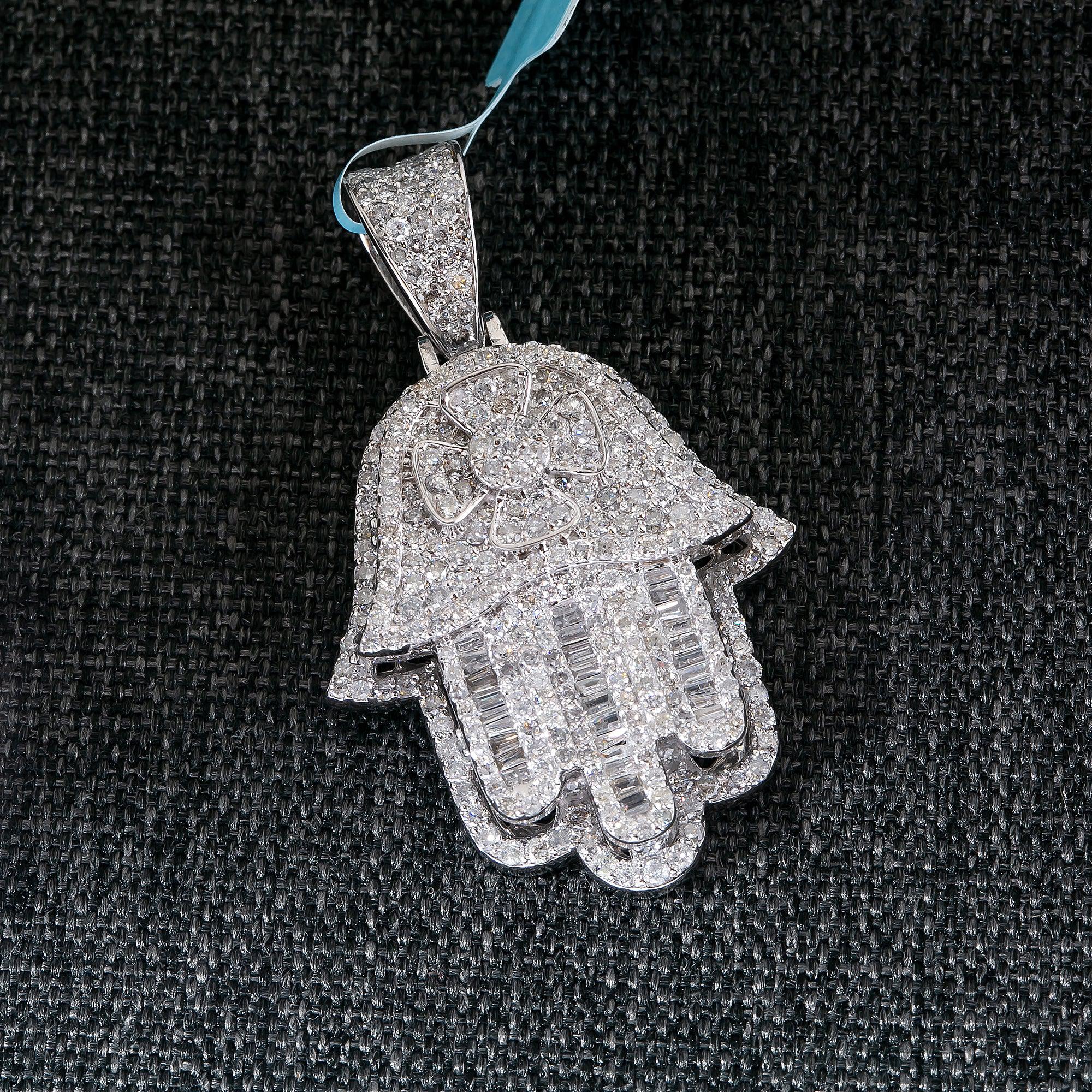 14K WHITE GOLD HAMSA DIAMOND PENDANT - Image 2