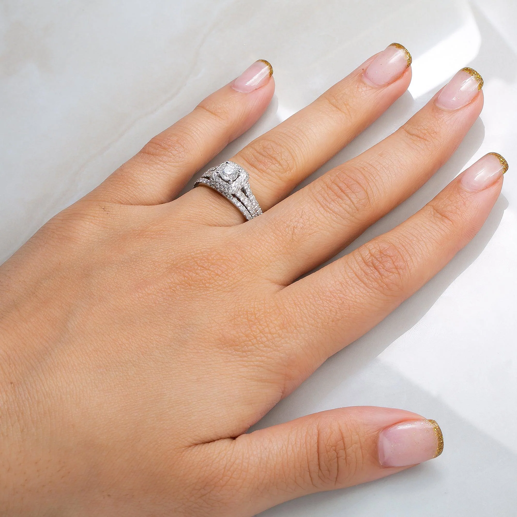 14K WHITE GOLD DIAMOND ENGAGEMENT RING SET 2.6 CT - Image 3
