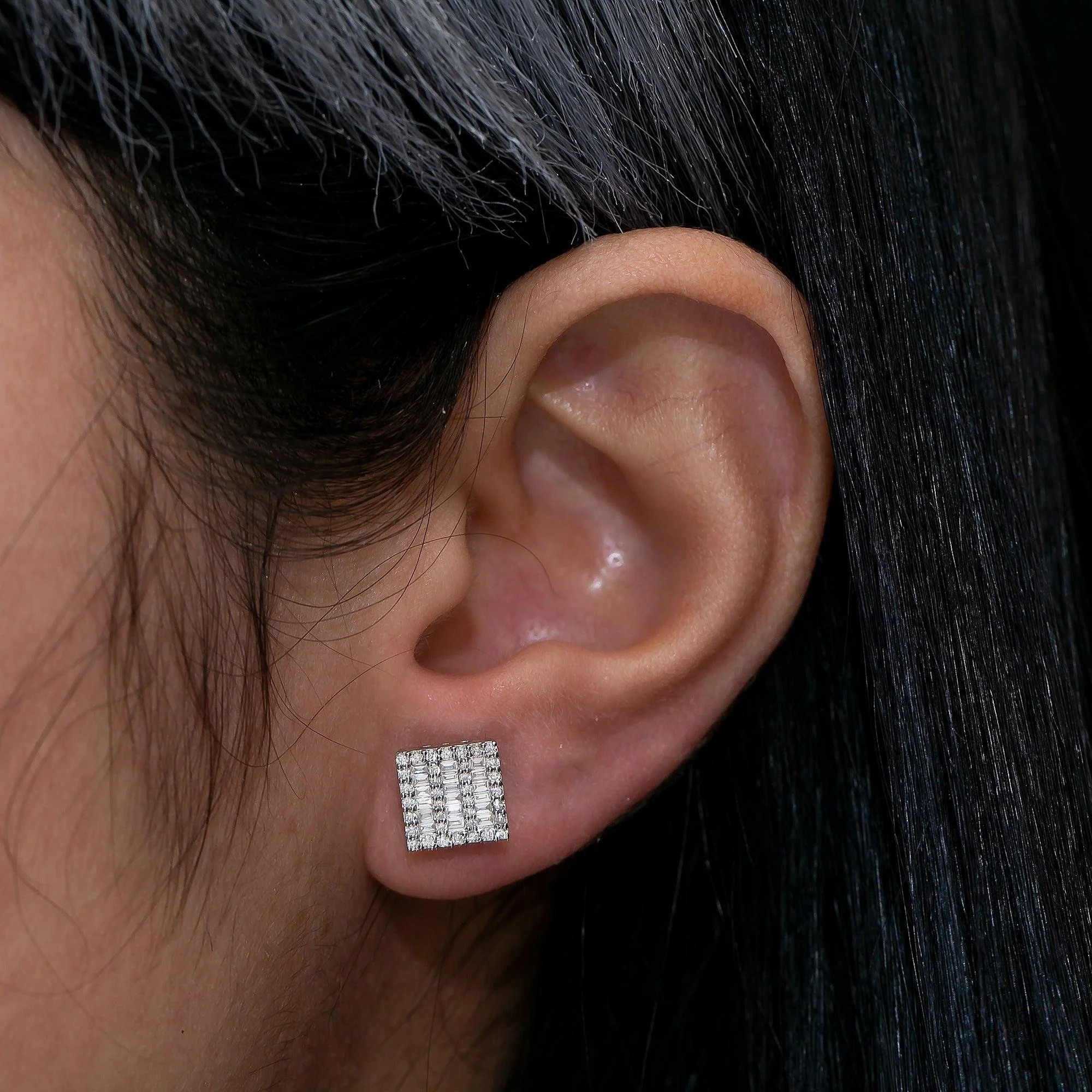 14K White Gold Ladies Earrings with 0.60 CT Baguette Diamond - Image 2
