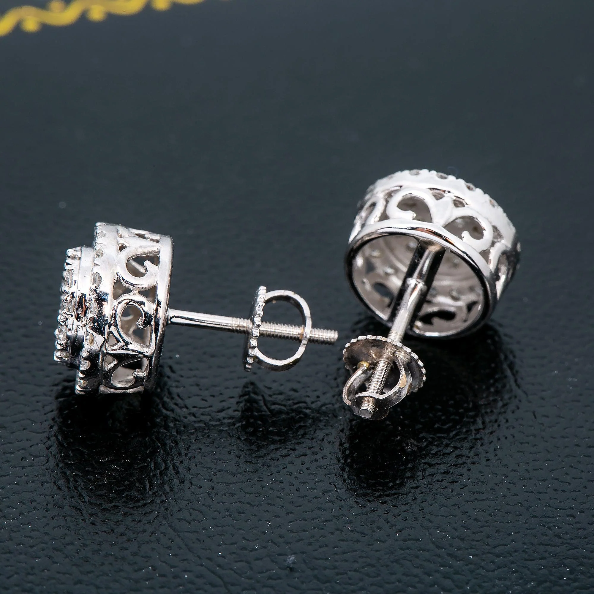 14K WHITE GOLD UNISEX EARRINGS WITH  1 CT DIAMONDS - Image 3