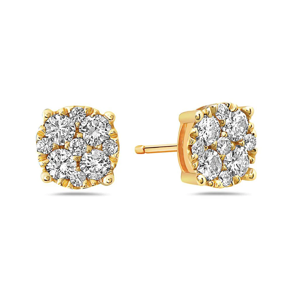 Unisex 14K Yellow Gold Earrings With Round Shape Diamonds