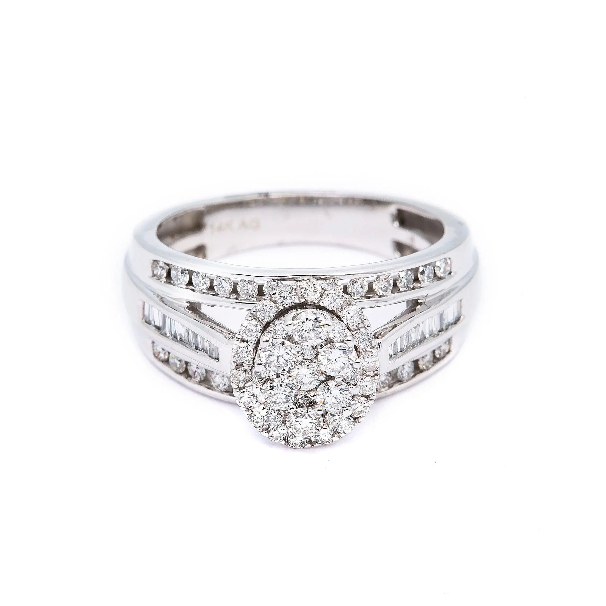 14K WHITE GOLD CLUSTER ENGAGEMENT RING WITH 1.0 CT DIAMONDS