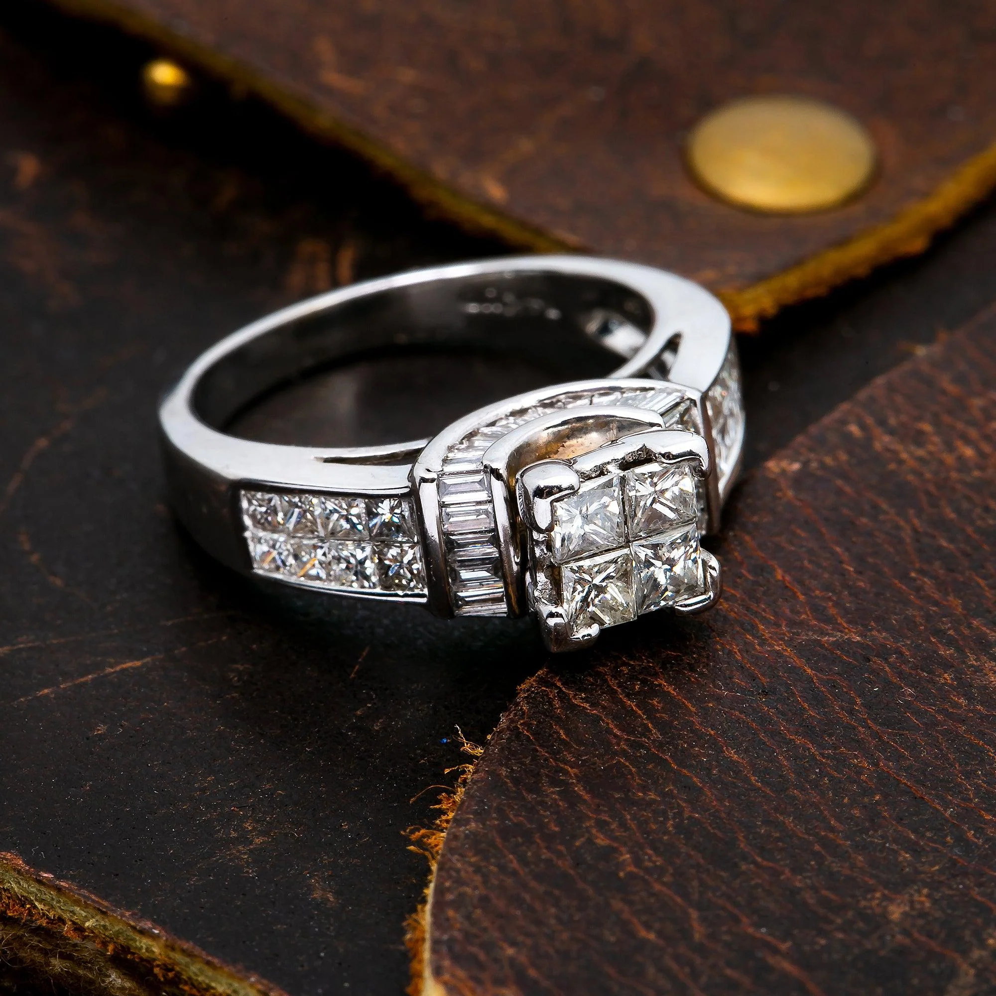 14K WHITE GOLD PRINCESS CUT ENGAGEMENT RING 1.75 CT - Image 3